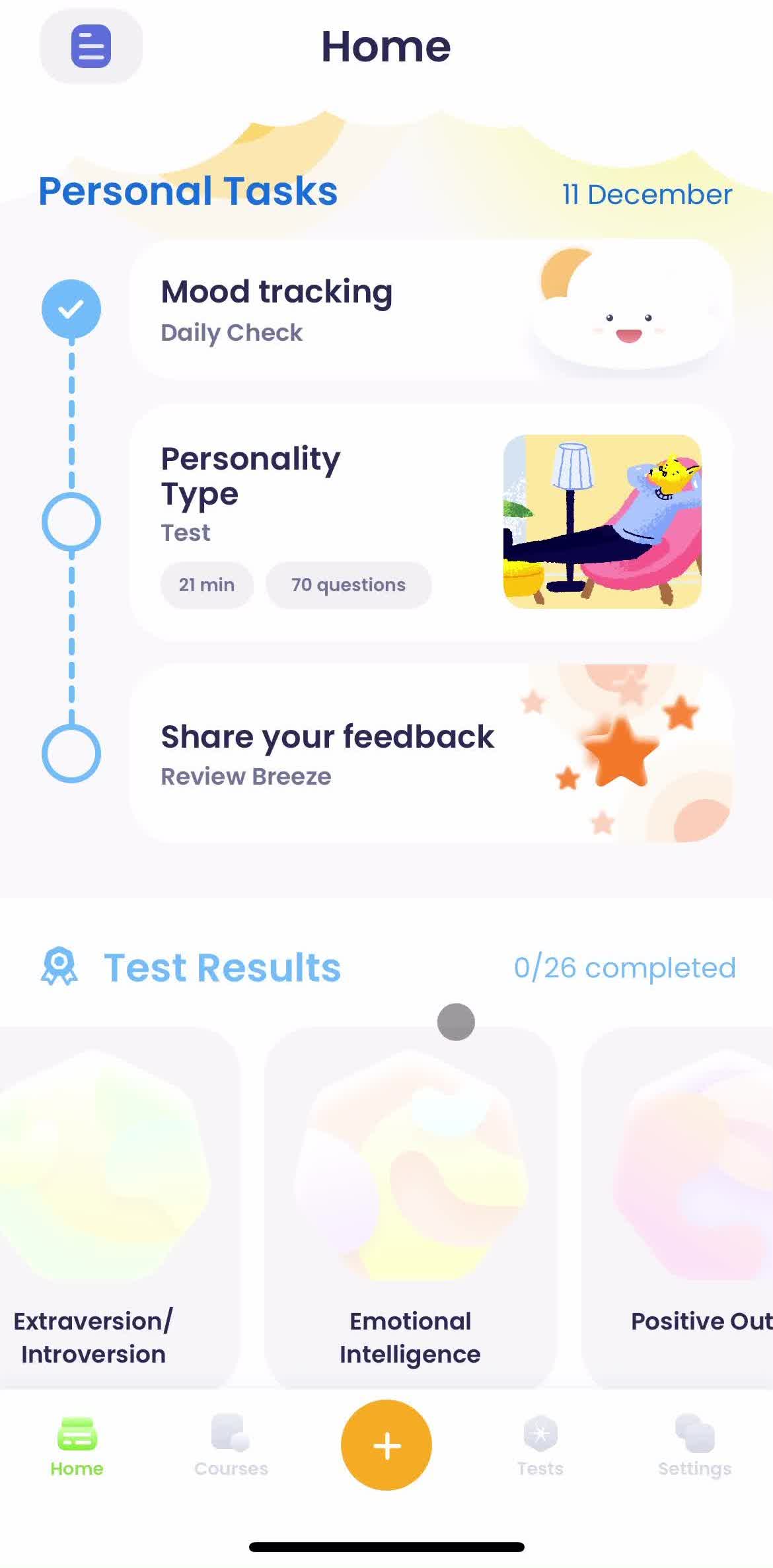 Breeze Home screen in the Logging Your Mood flow
