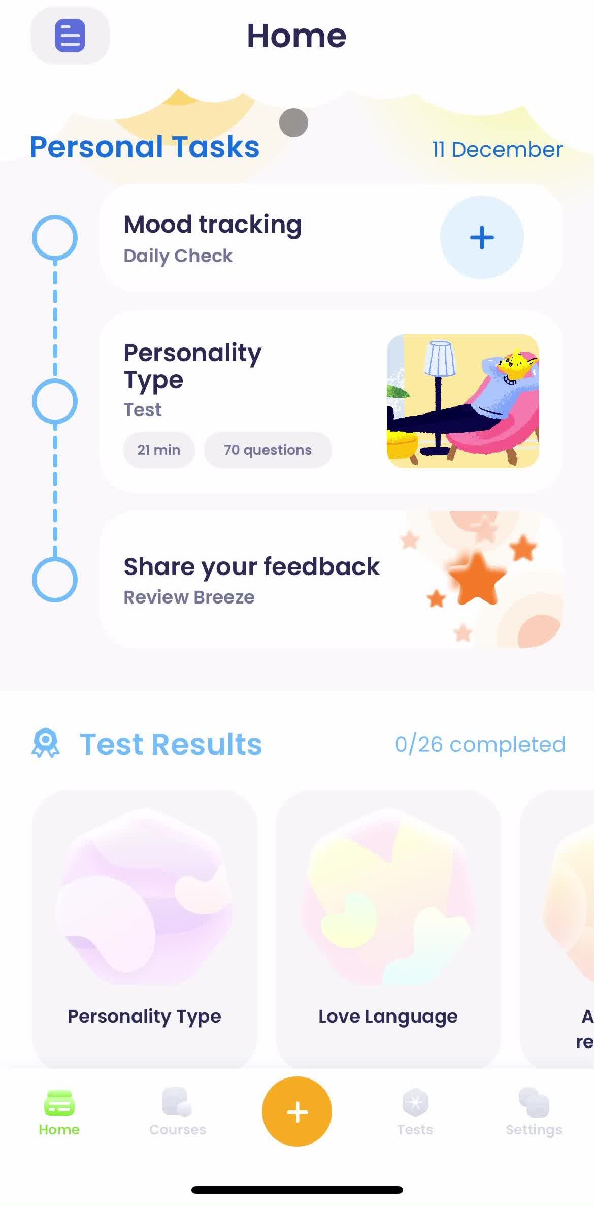 Breeze Home screen in the Starting A Course flow