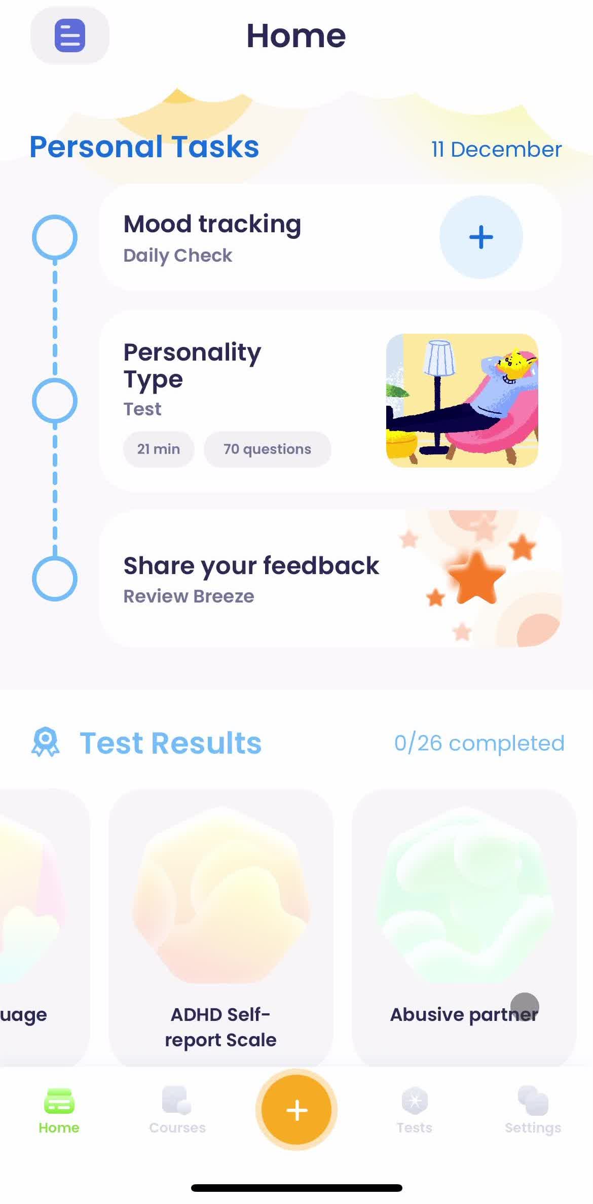 Breeze Home screen in the Updating Your Profile flow