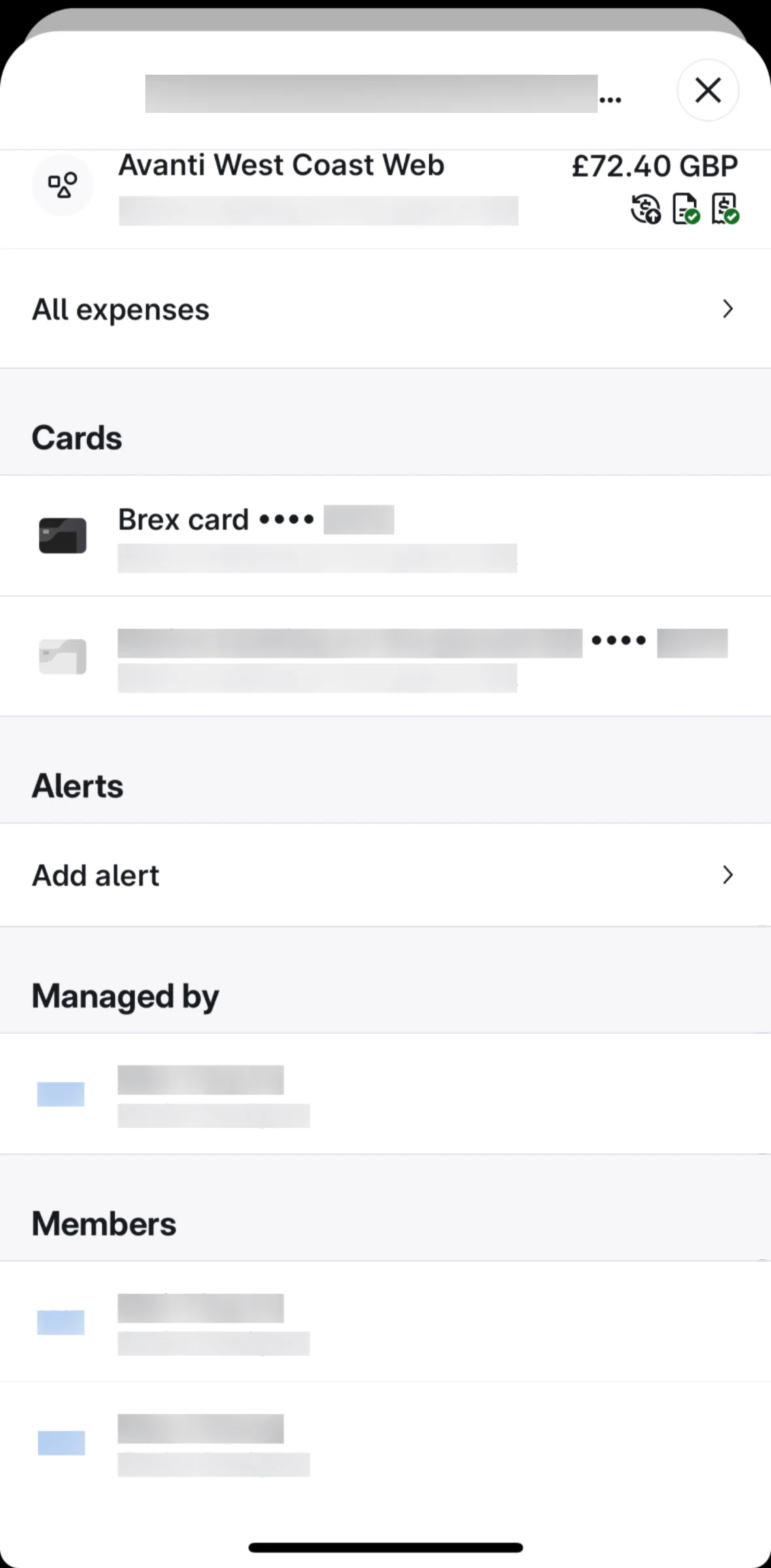 Brex Screen screen in the Adding an alert flow