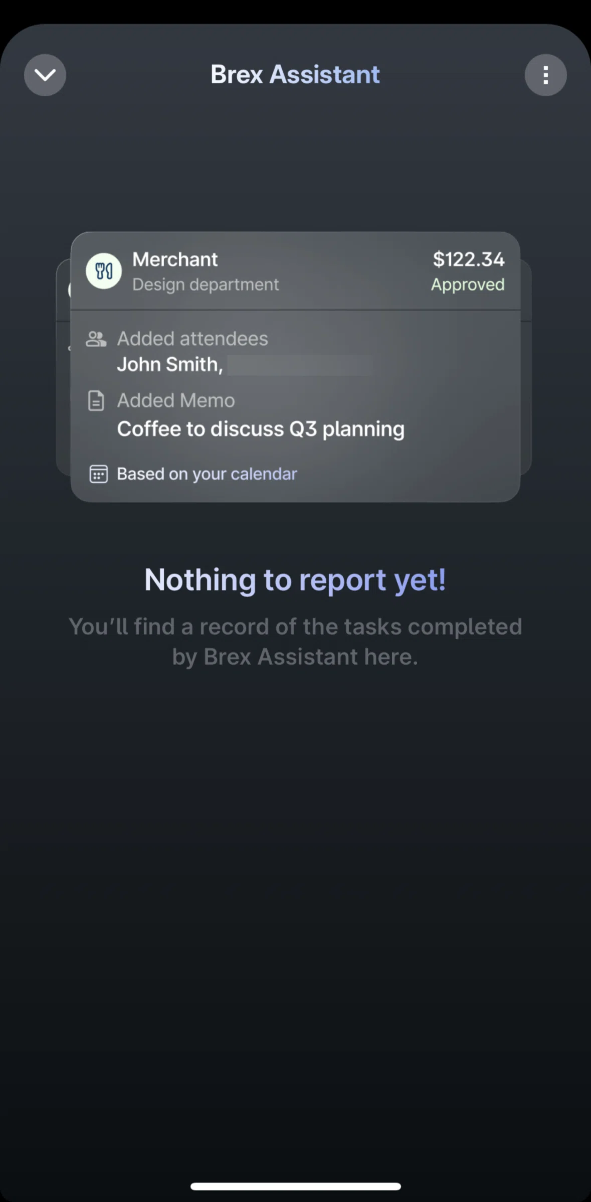 Brex Screen screen in the Assistant options flow