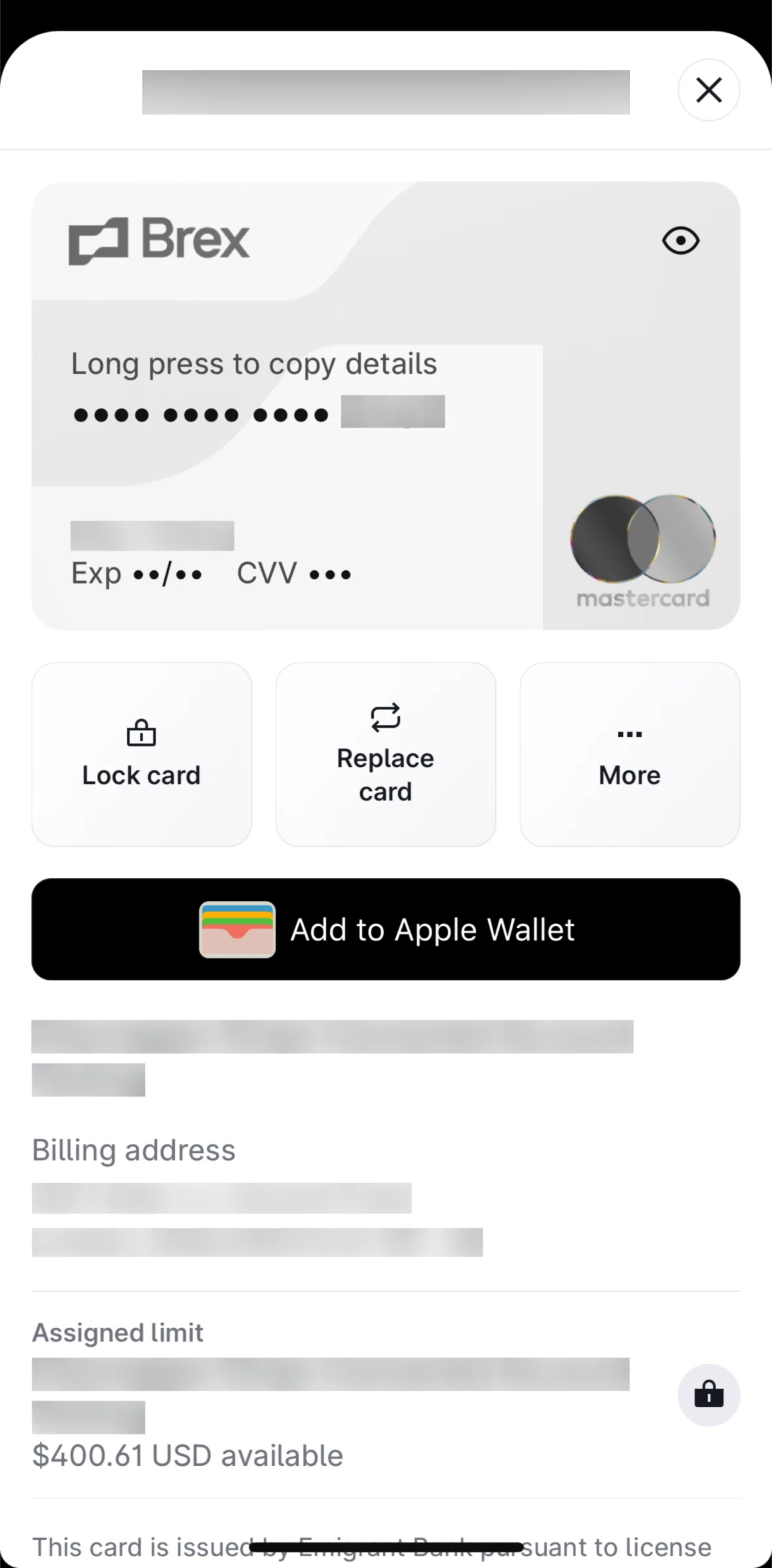 Brex Screen screen in the Cancel a card flow