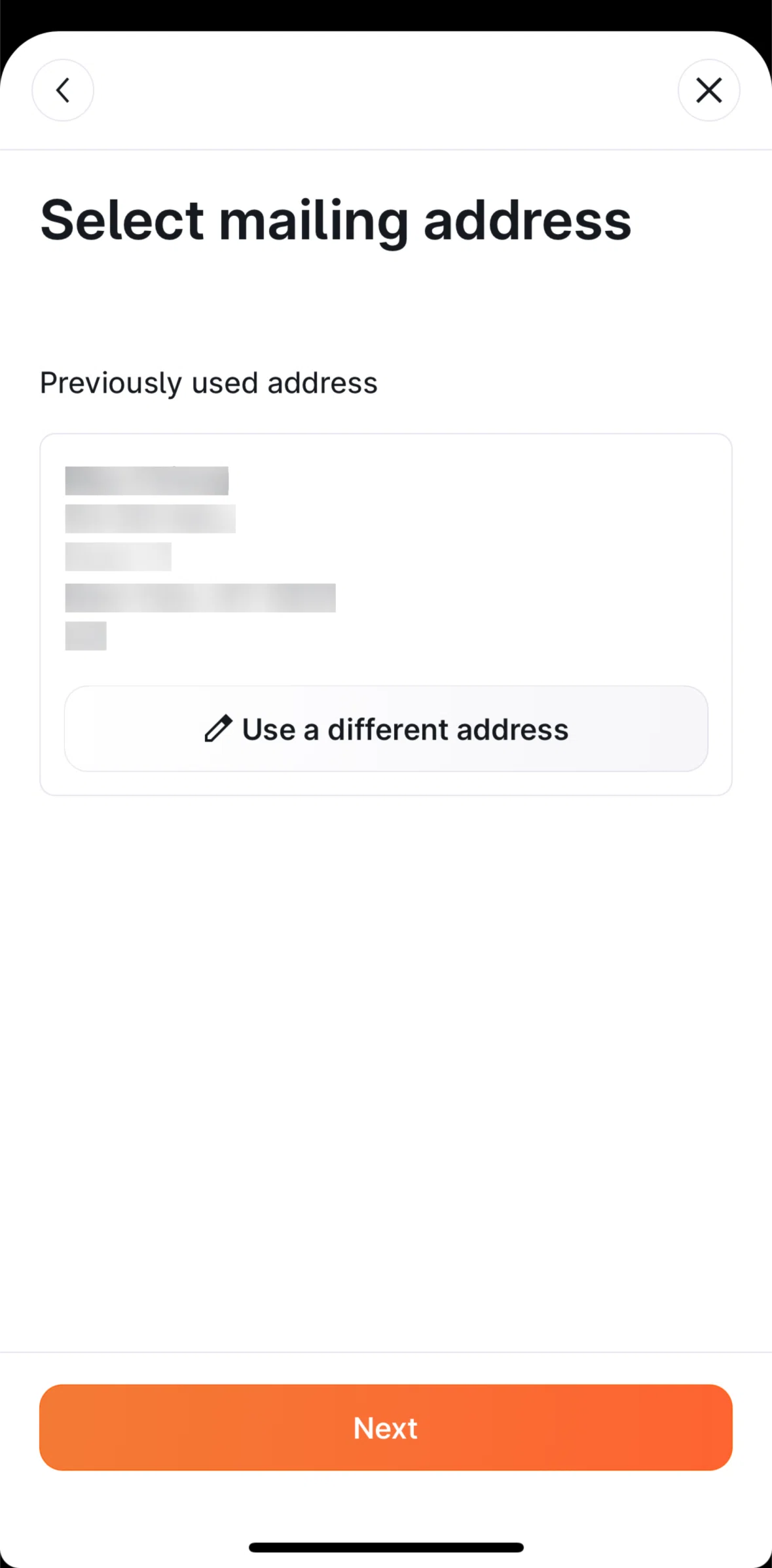 Brex Screen screen in the Change address flow