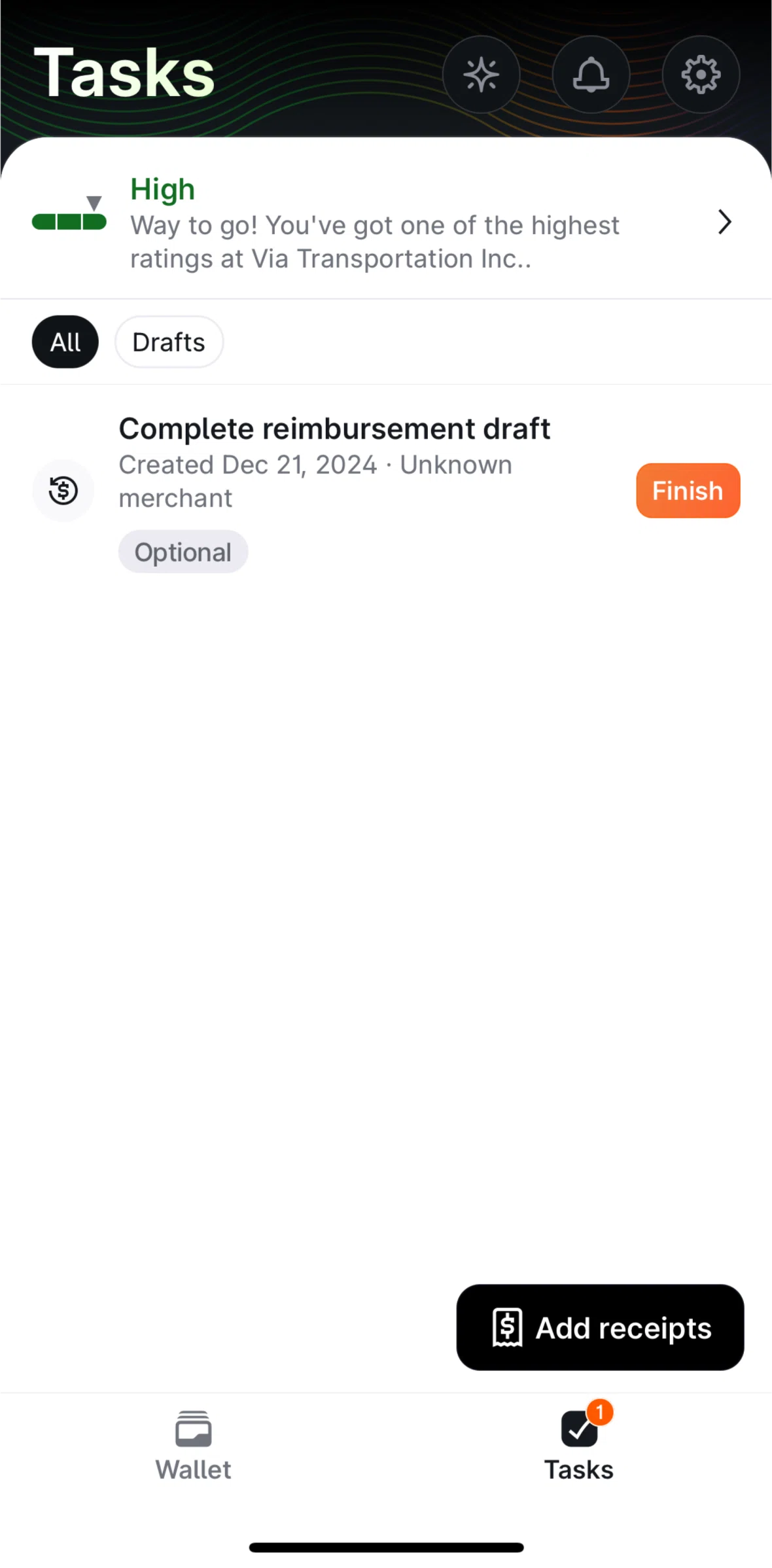Brex Screen screen in the Deleting a draft flow