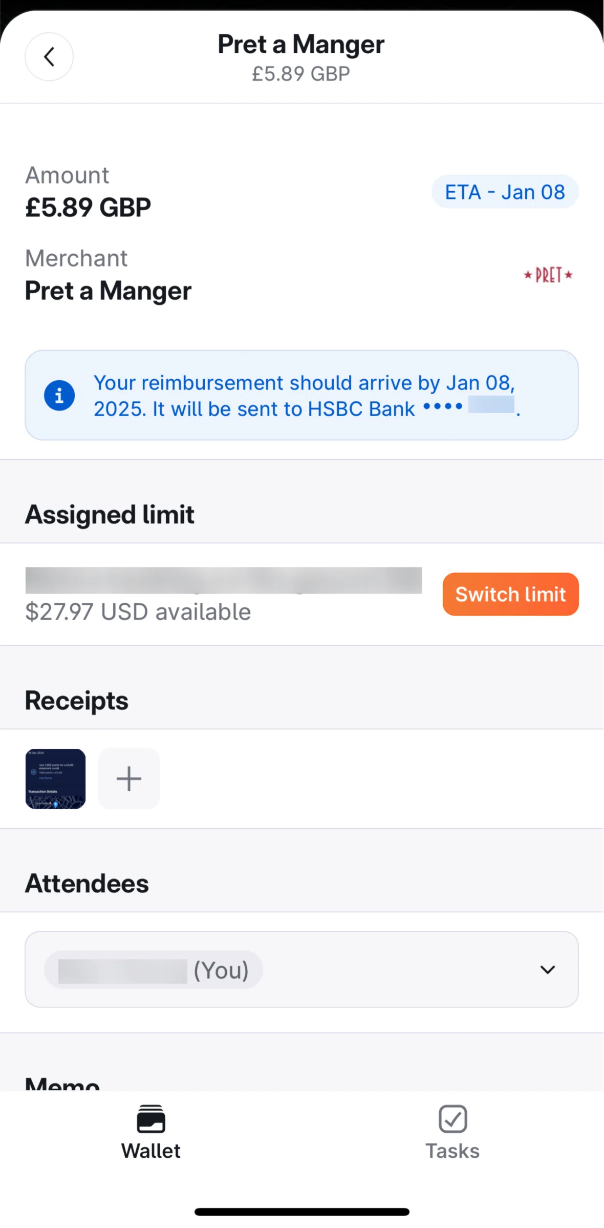 Brex Screen screen in the ETA information flow
