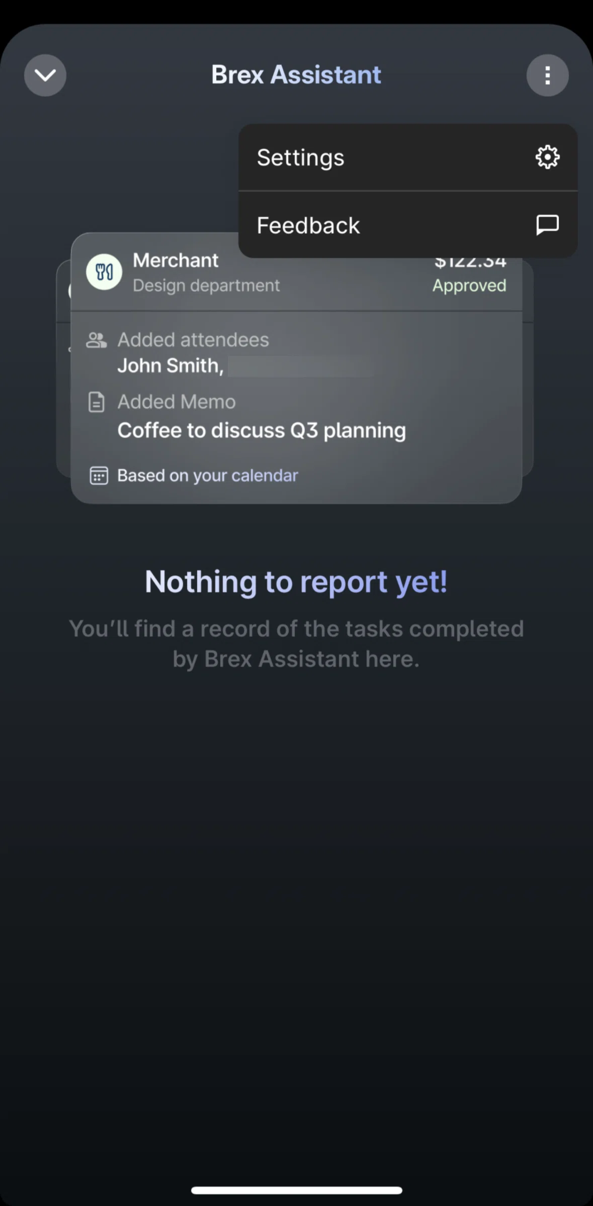 Brex Screen screen in the Giving feedback flow