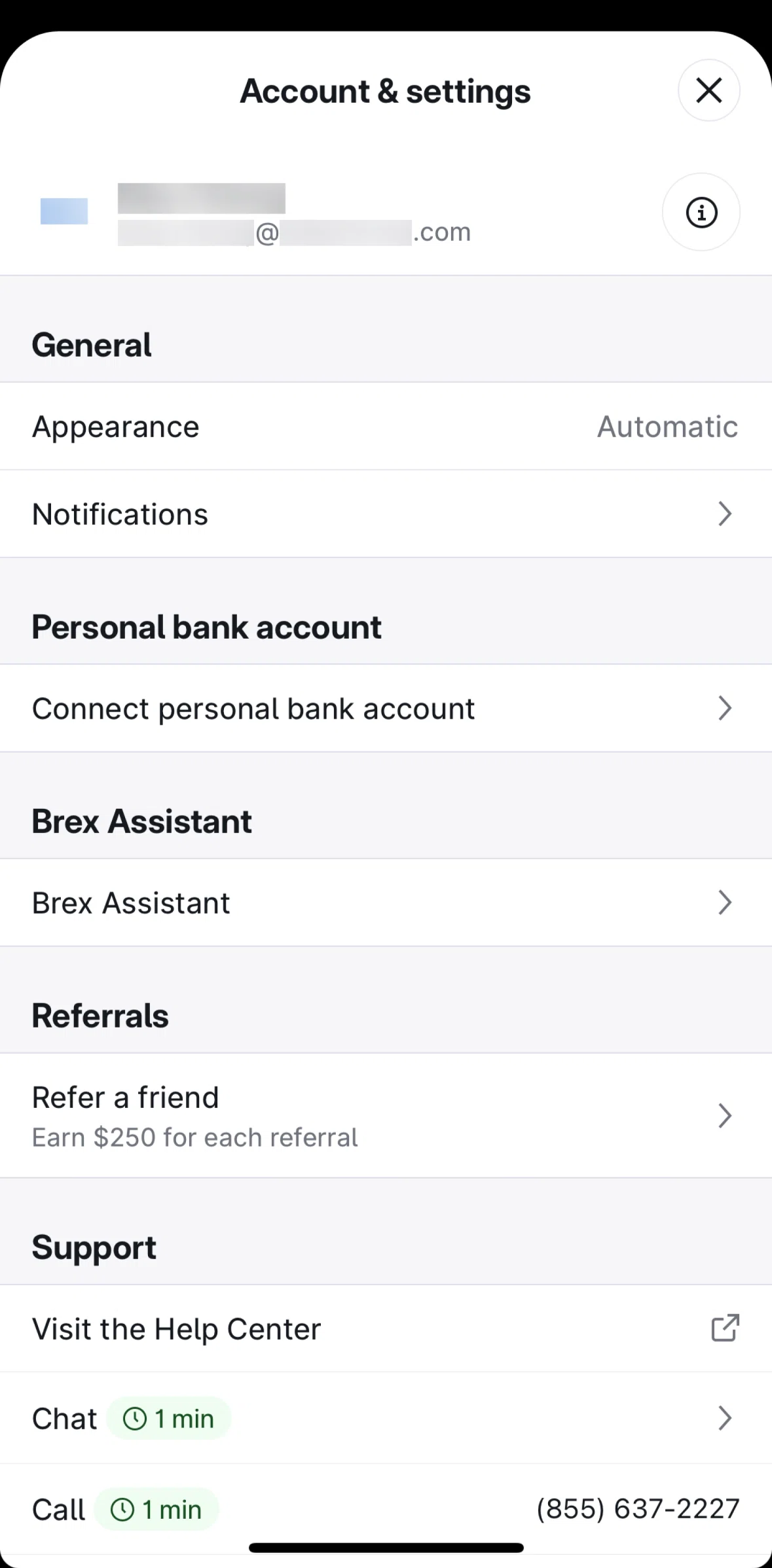 Brex Screen screen in the Notifications (Settings) flow