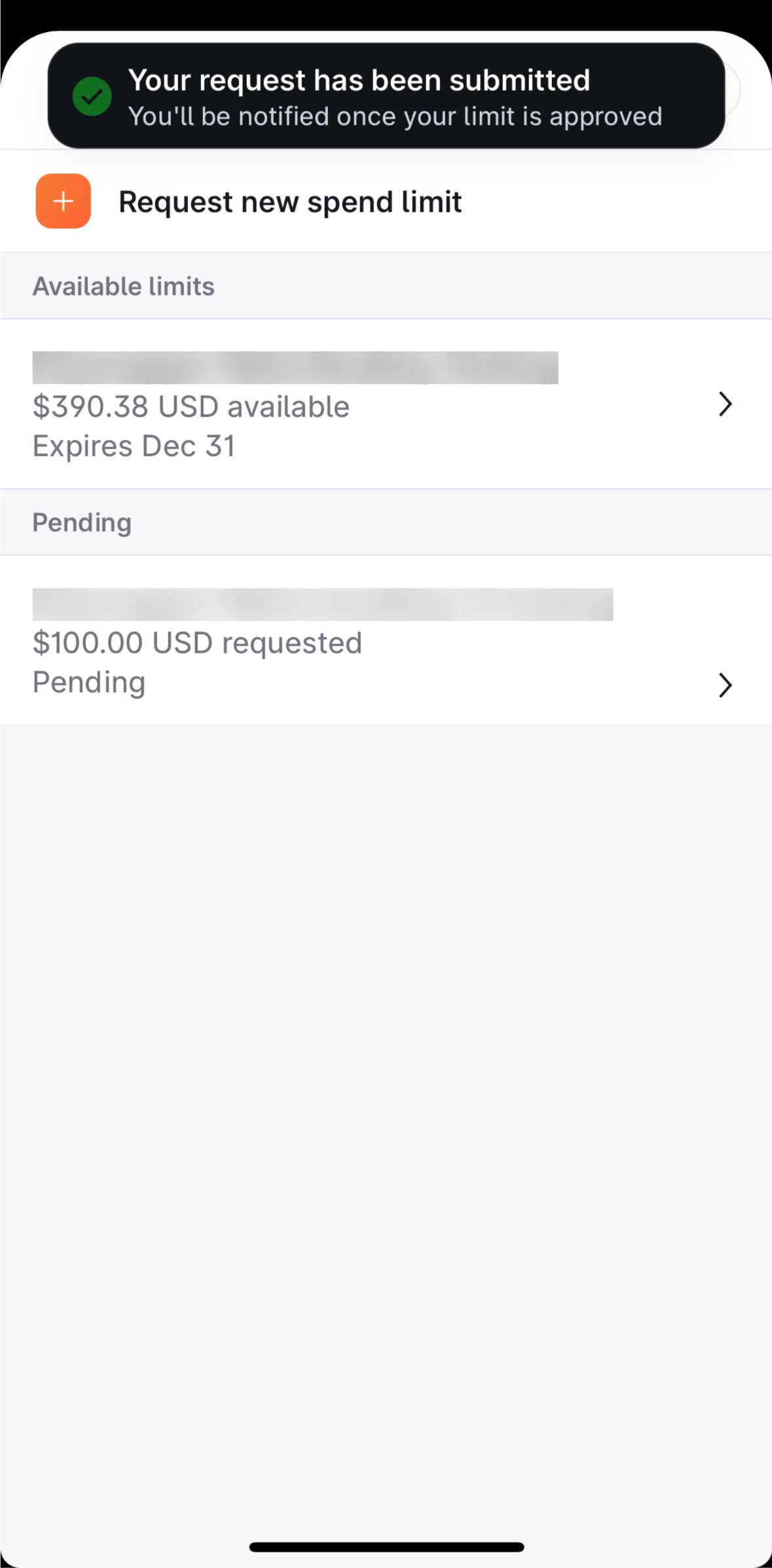 Brex Screen screen in the Pending request flow