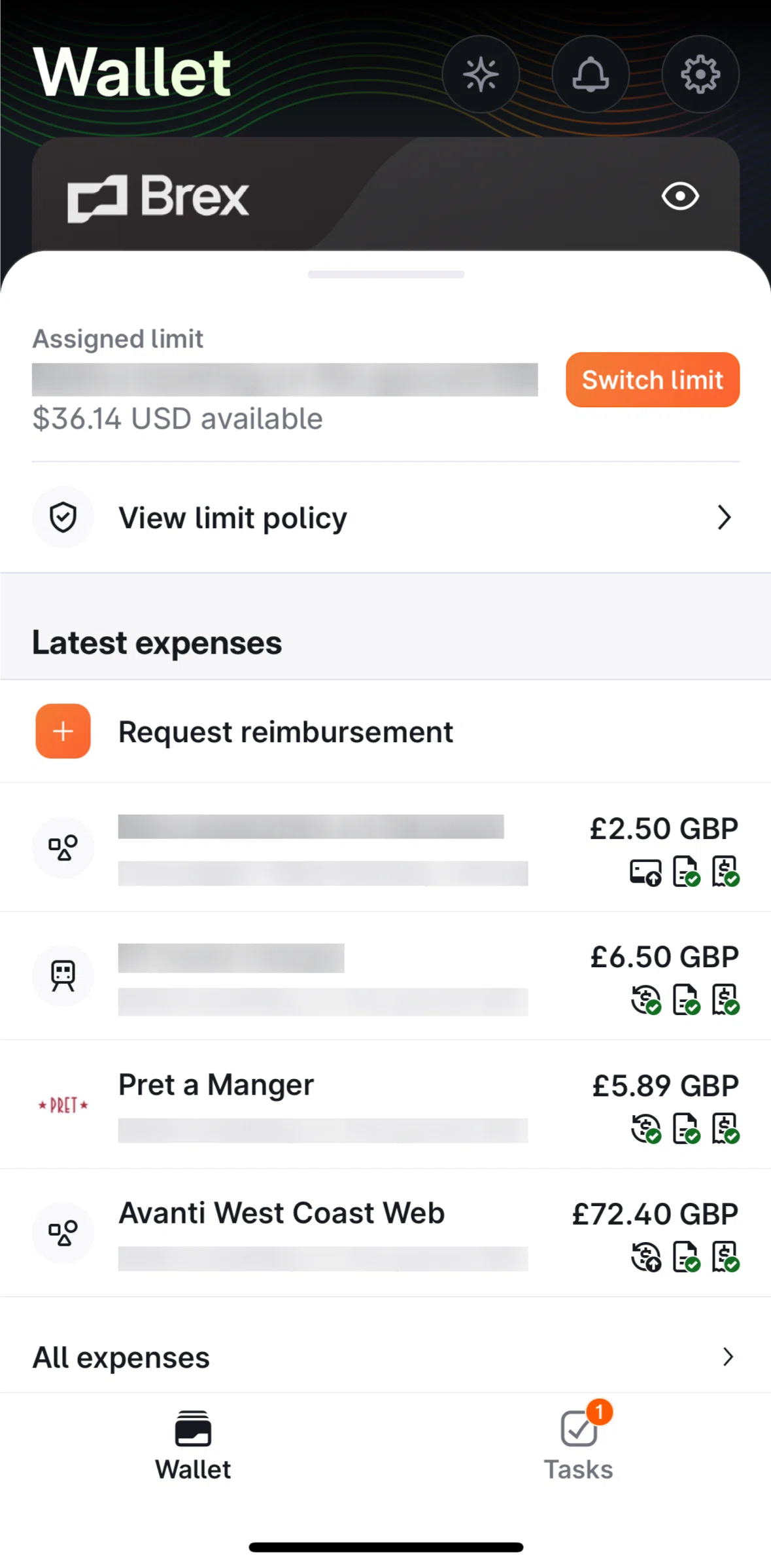 Brex Screen screen in the Reimbursement approved flow