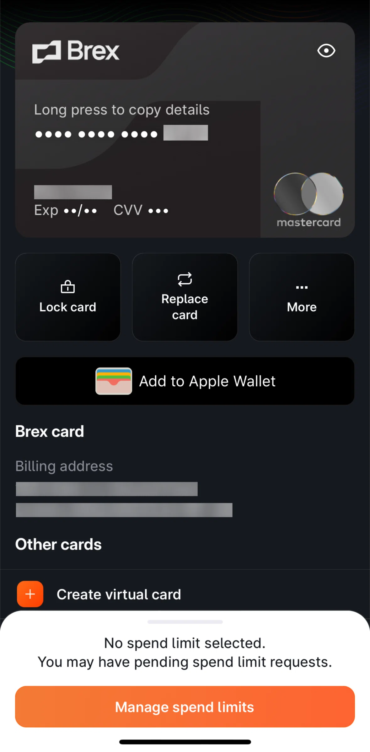 Brex Screen screen in the Replace a card flow