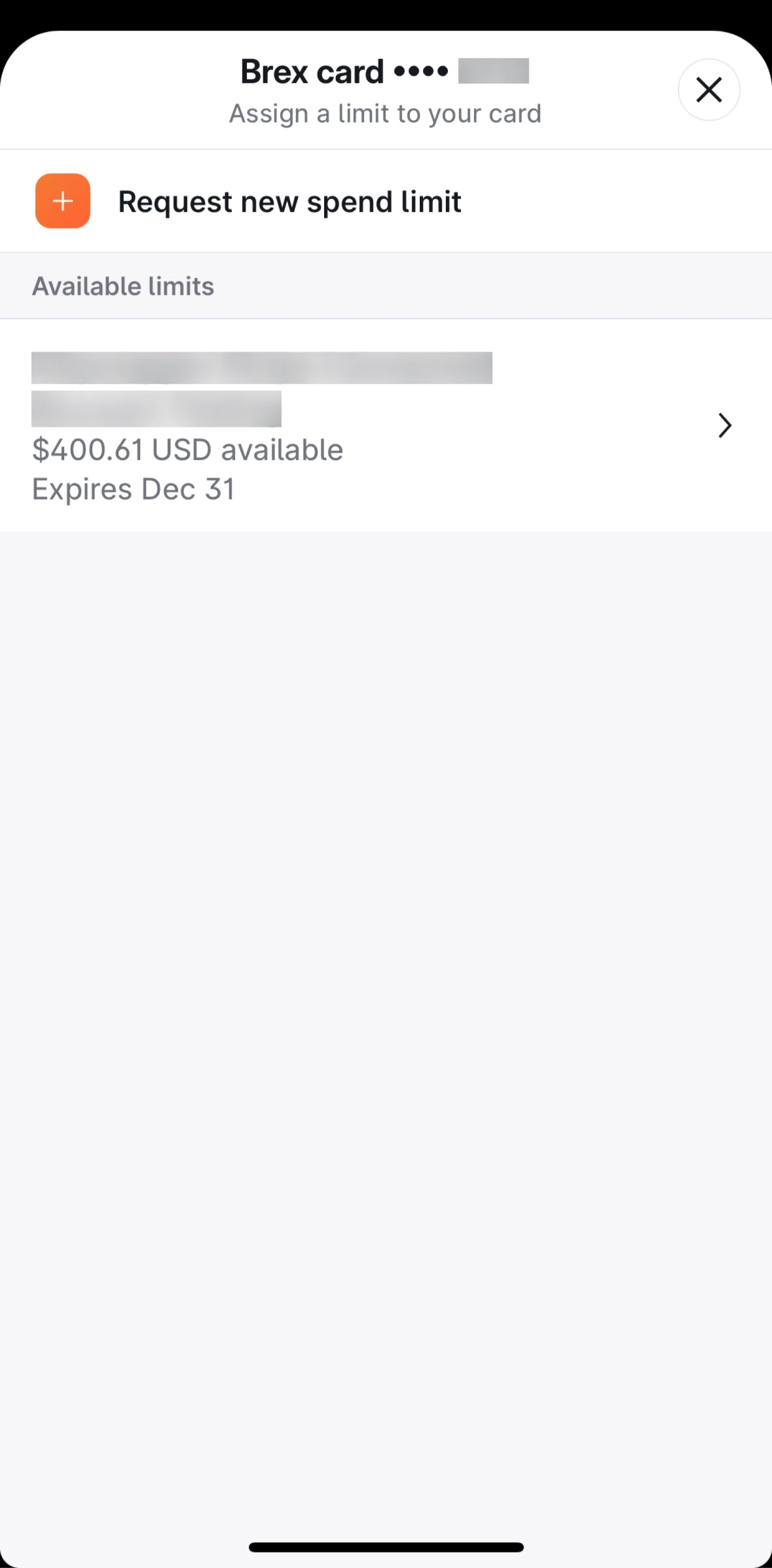 Brex Screen screen in the Requesting new spend limit flow