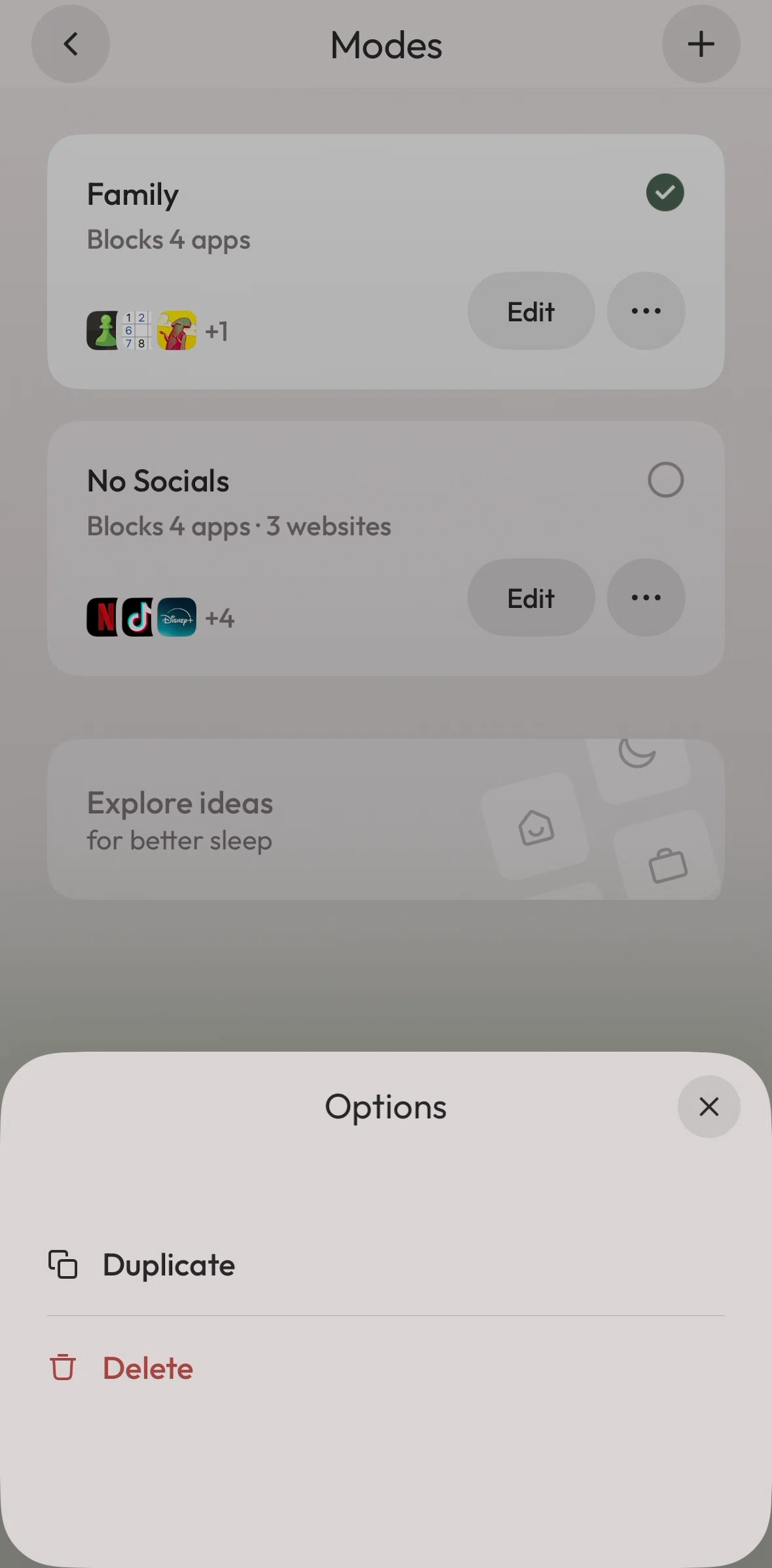 Brick Screen screen in the Deleting a mode flow