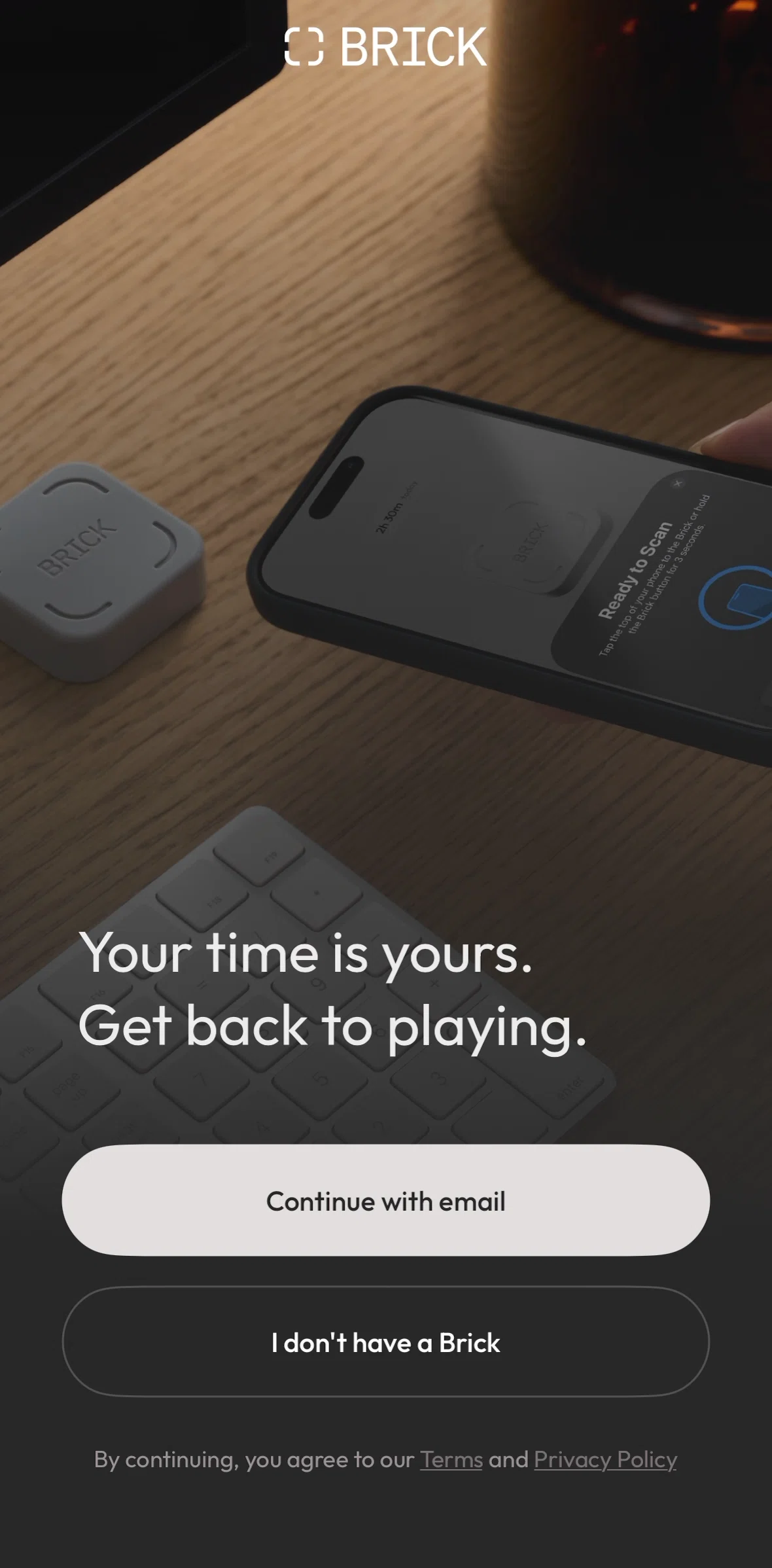 Brick Screen screen in the Logging in flow