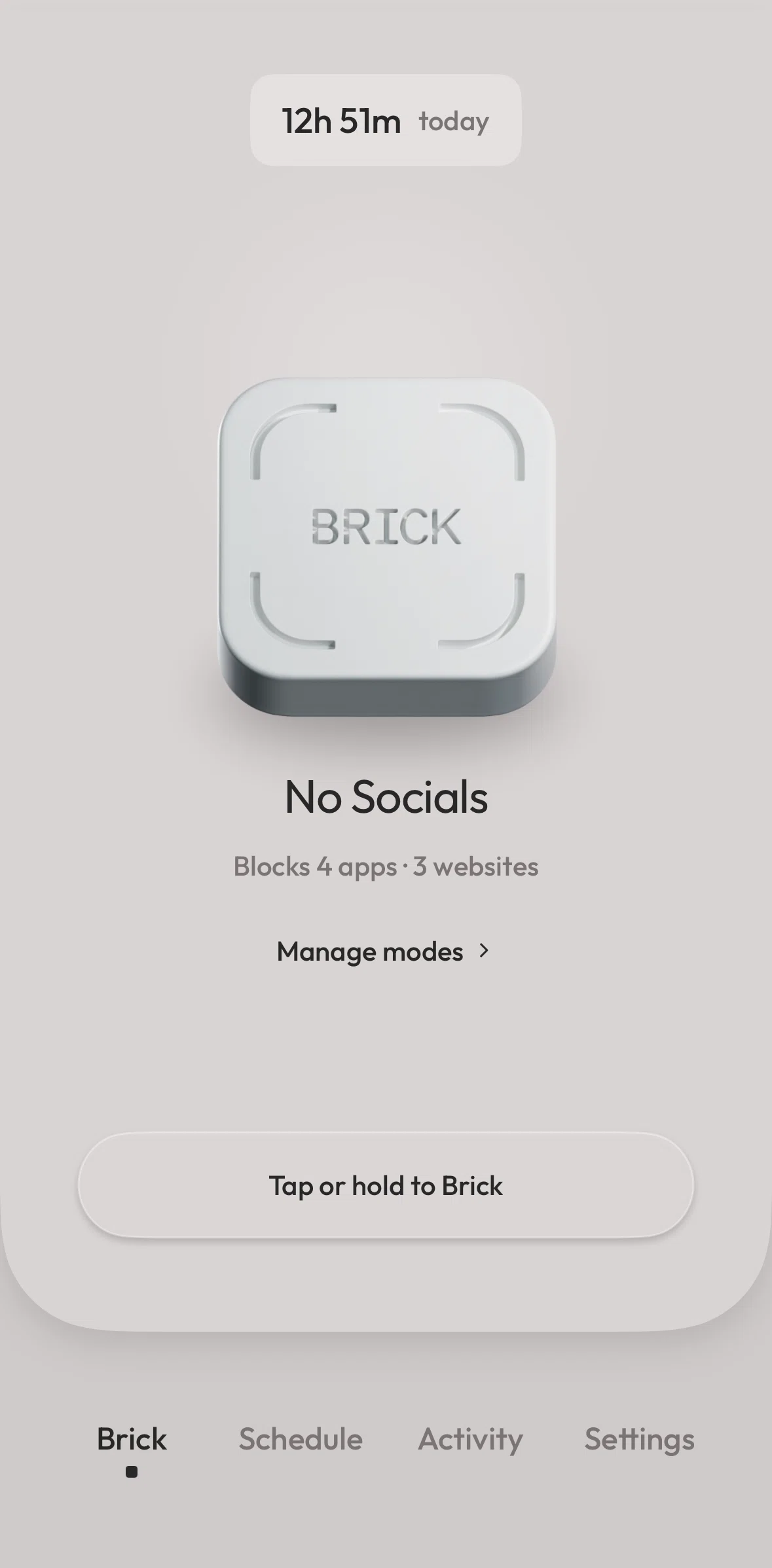 Brick Screen screen in the Modes flow