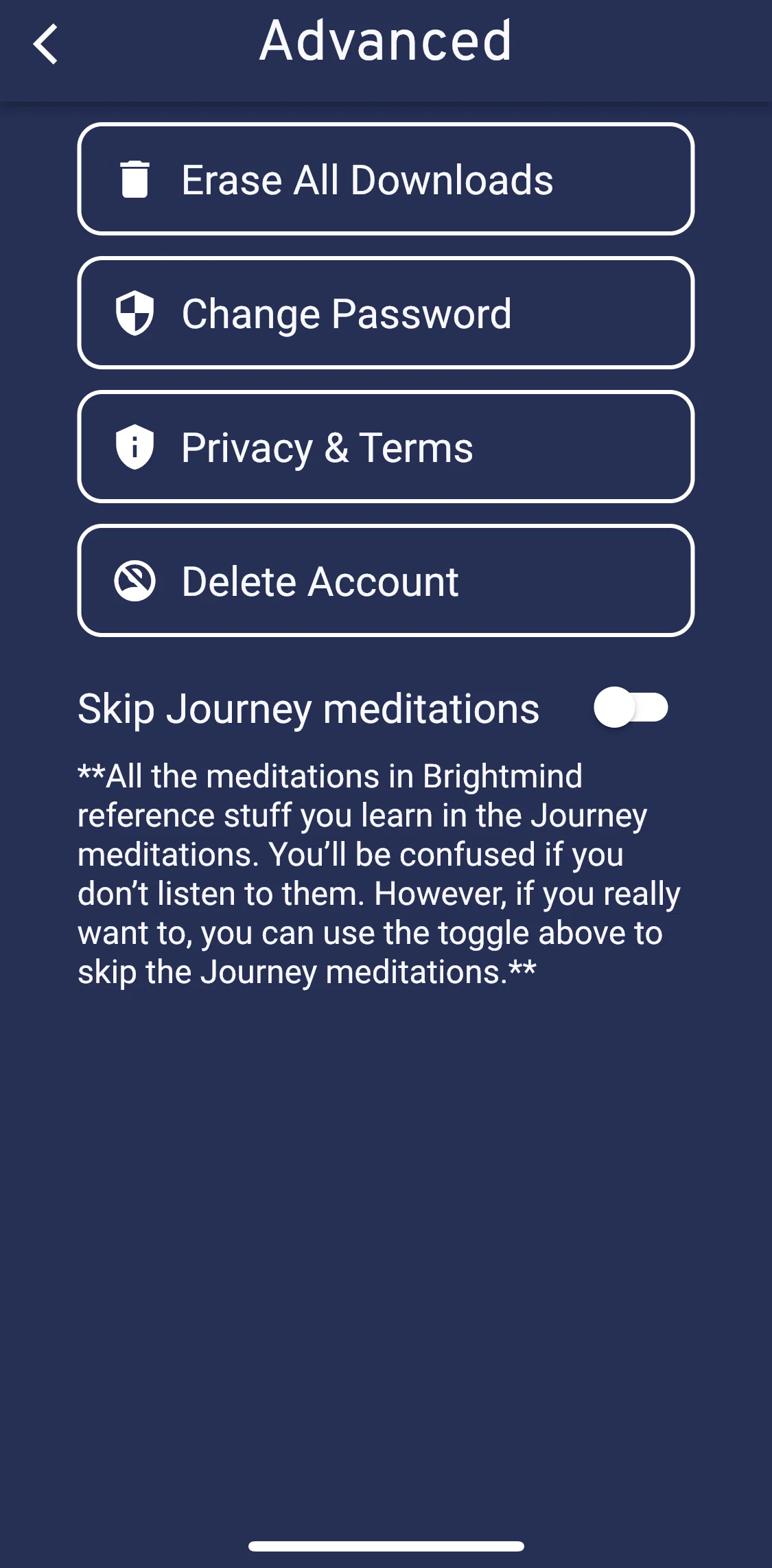 Brightmind Screen screen in the Changing password flow