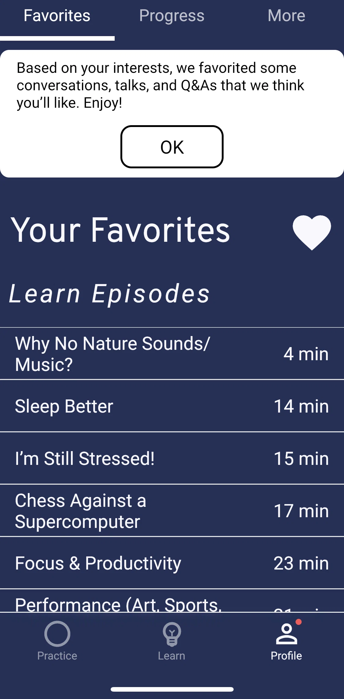 Brightmind Screen screen in the Favorites (profile) flow