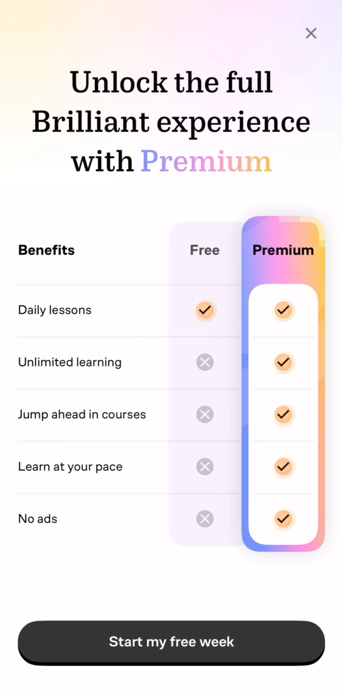 Brilliant Screen screen in the Subscribing to Brilliant flow