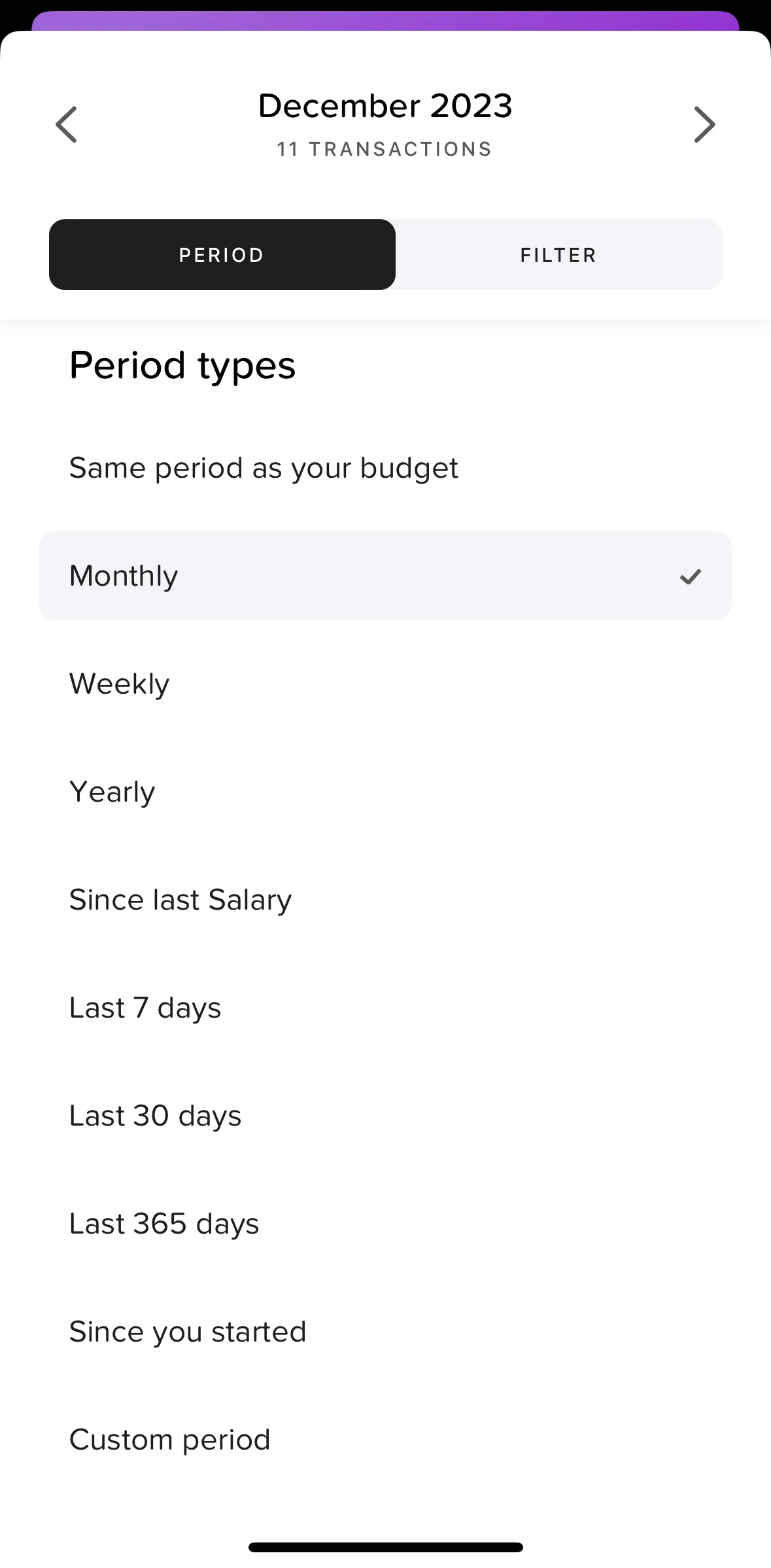 Buddy Screen screen in the Customizing period flow