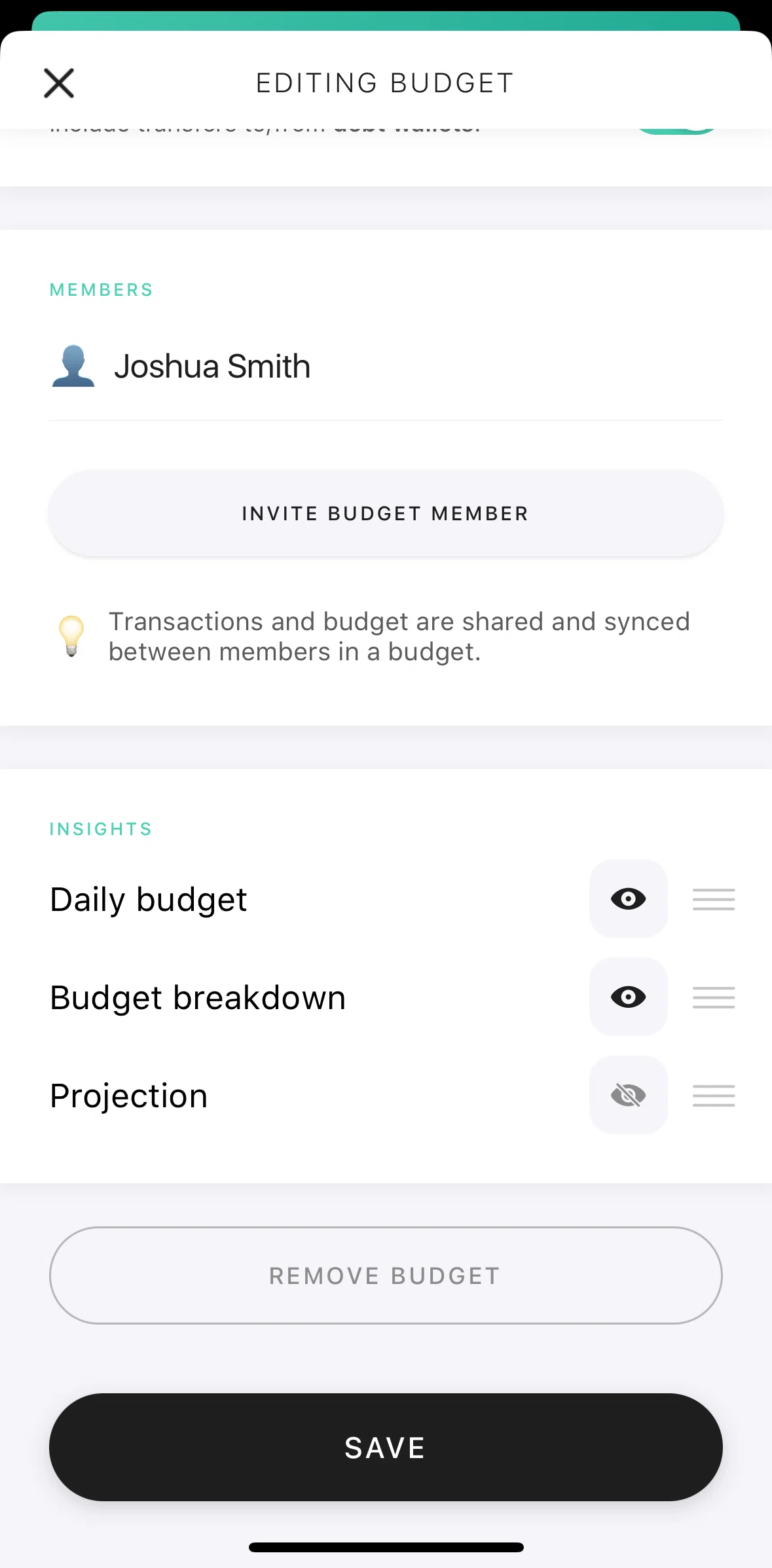 Buddy Screen screen in the Inviting a budget member flow