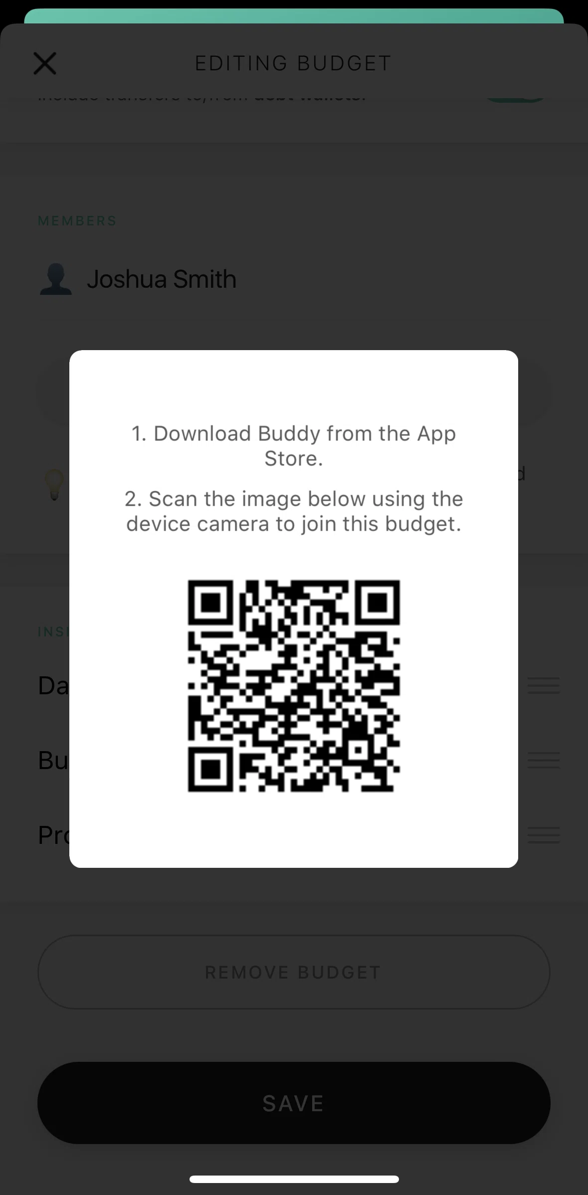 Buddy Screen screen in the Joining budget as a member flow