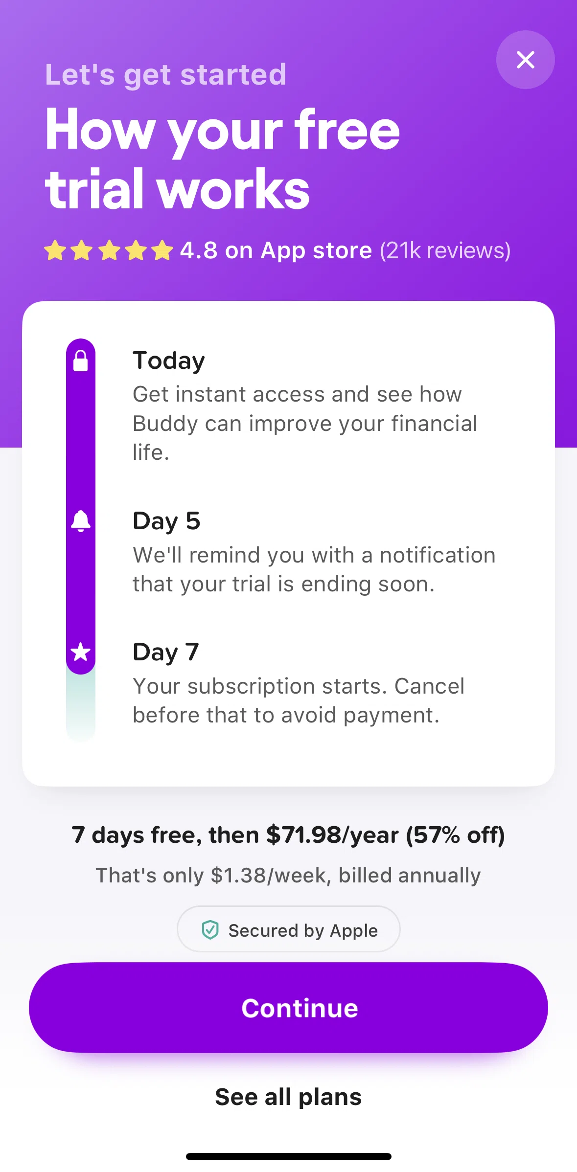 Buddy Screen screen in the Subscribing to Premium flow