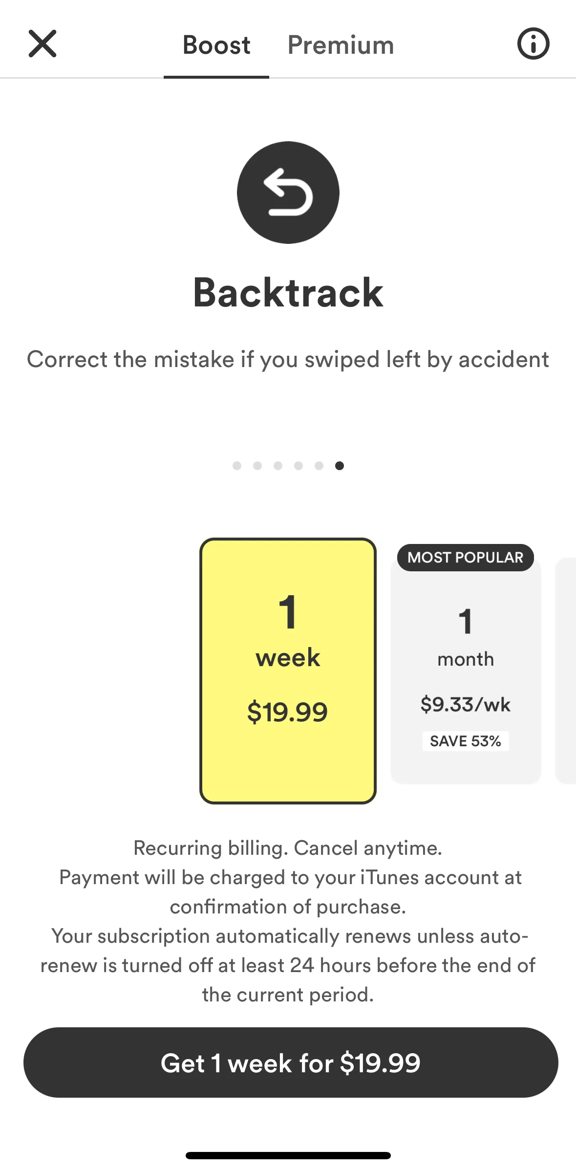 Bumble Screen screen in the Boost and premium plan flow