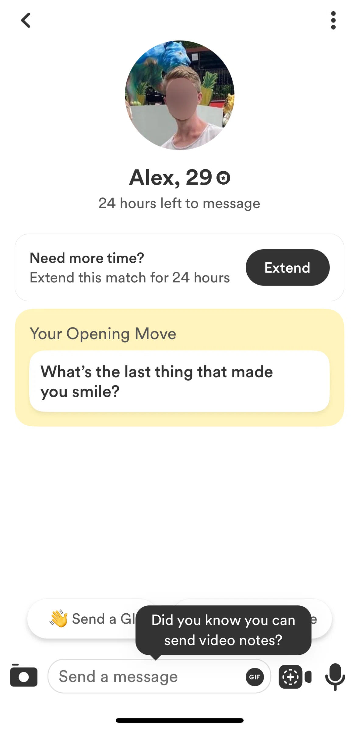 Bumble Screen screen in the Extending a match flow