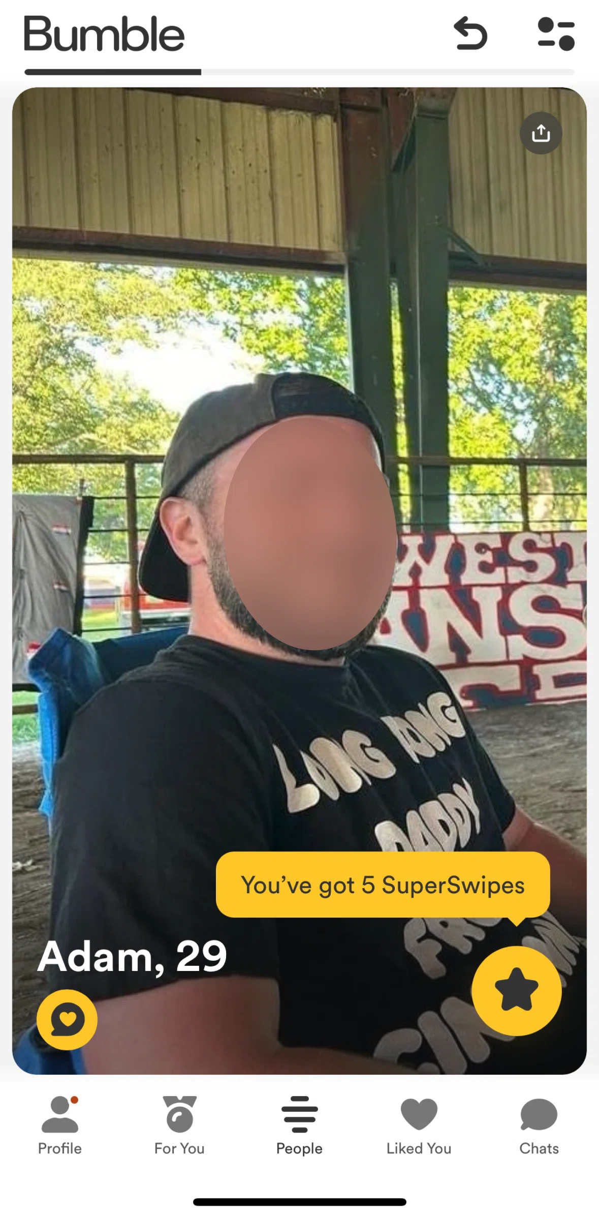 Bumble Screen screen in the Liking a user with SuperSwipe flow