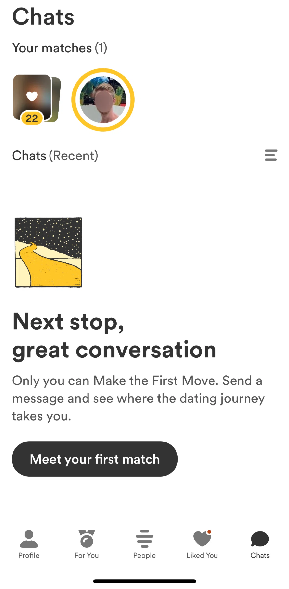 Bumble Screen screen in the Messaging a match flow