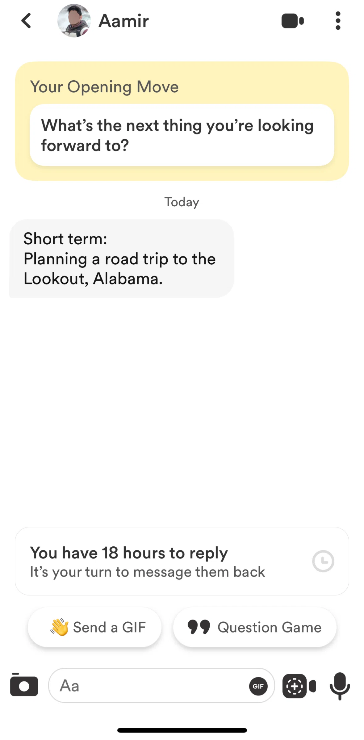 Bumble Screen screen in the Replying to a message flow