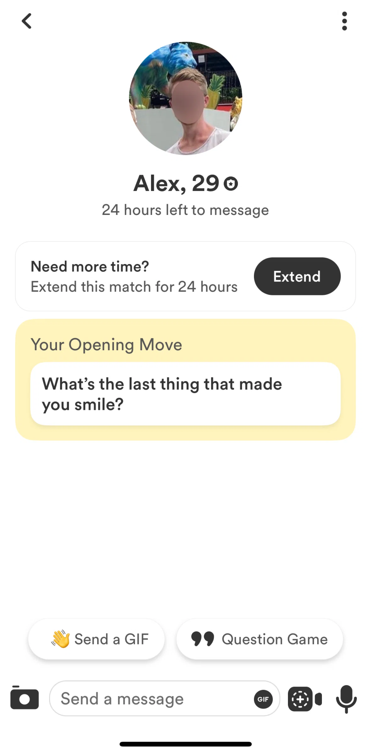 Bumble Screen screen in the Sending a question game flow