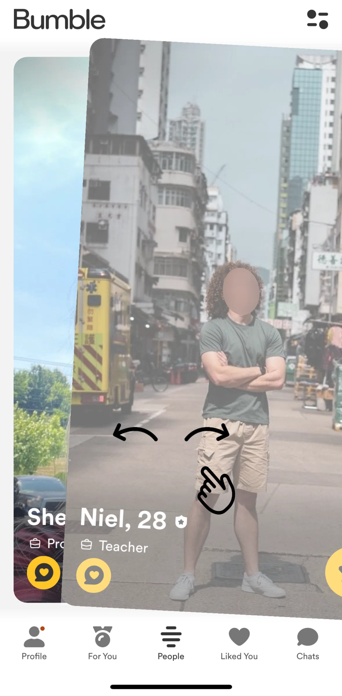 Bumble Screen screen in the Swiping to get matches flow