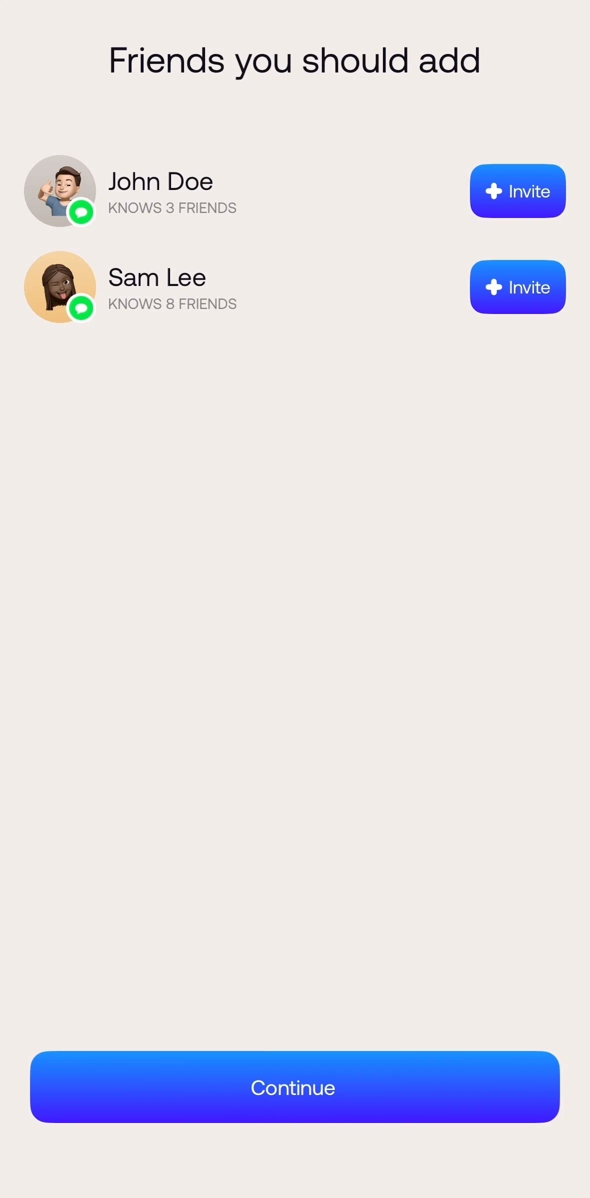 Bump Screen screen in the Adding friends flow