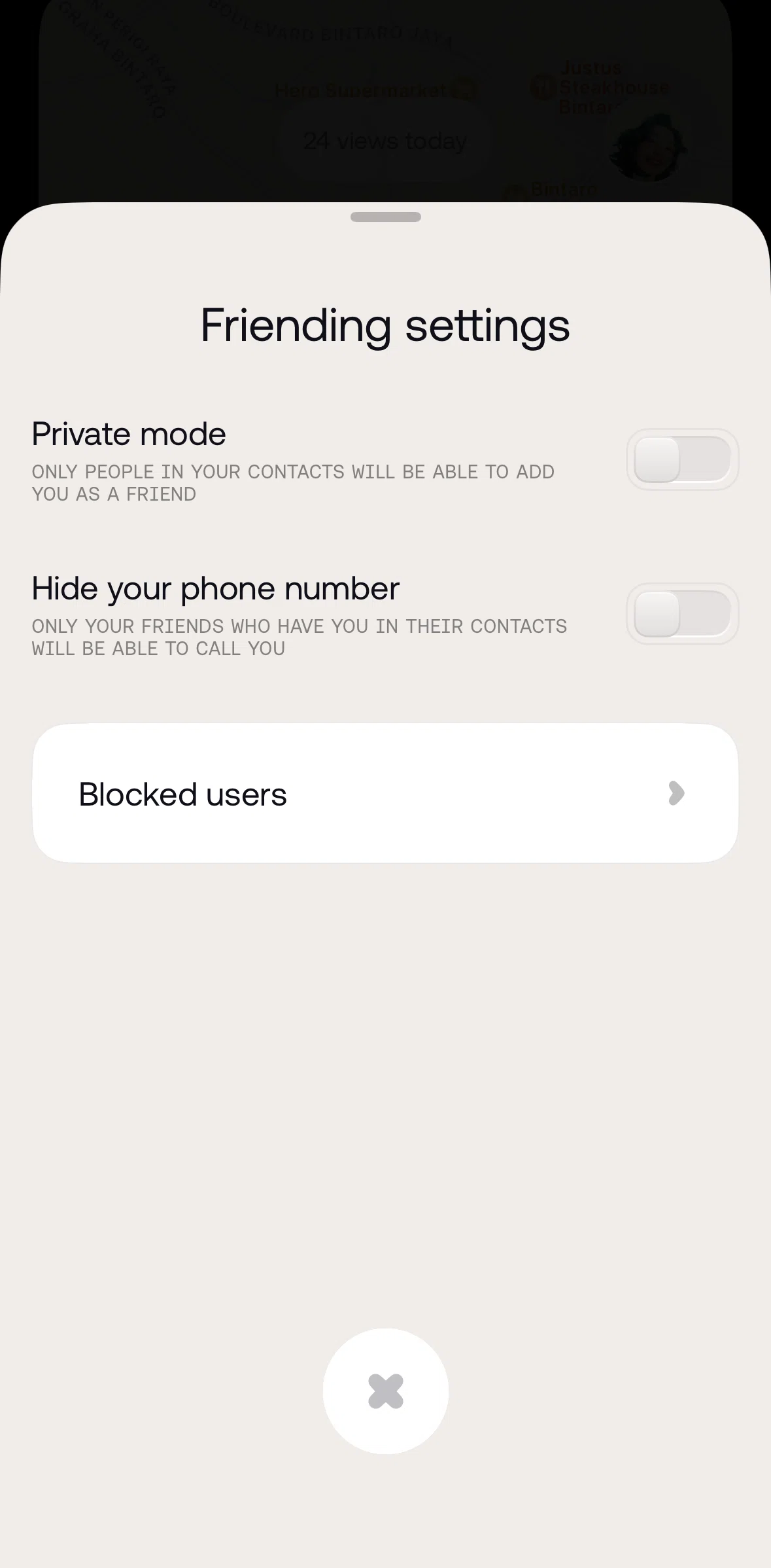 Bump Screen screen in the Blocked users flow