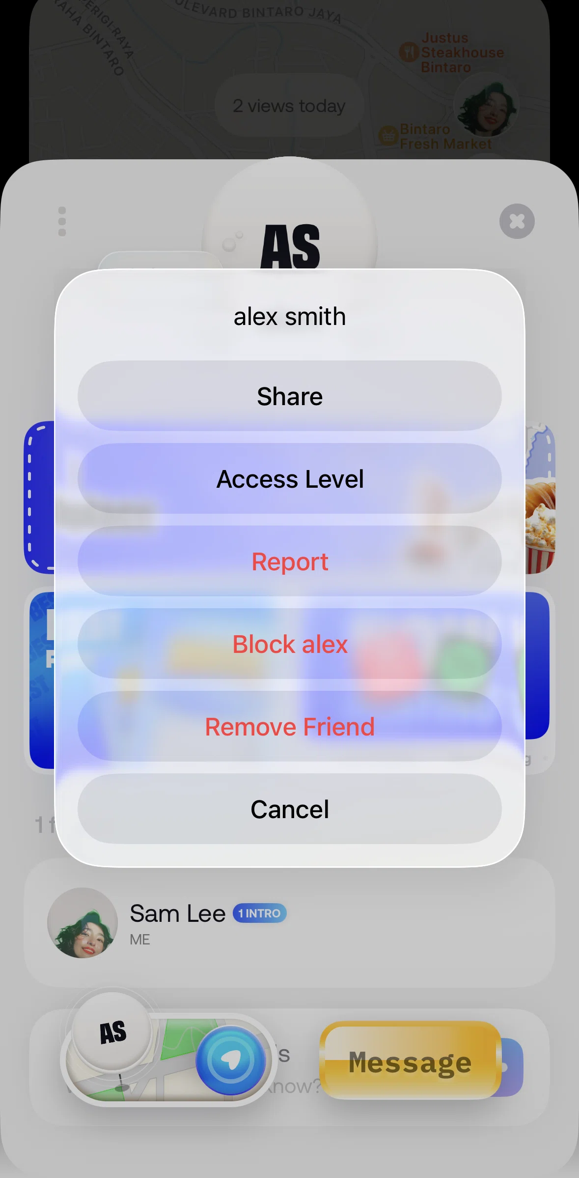 Bump Screen screen in the Blocking a user flow