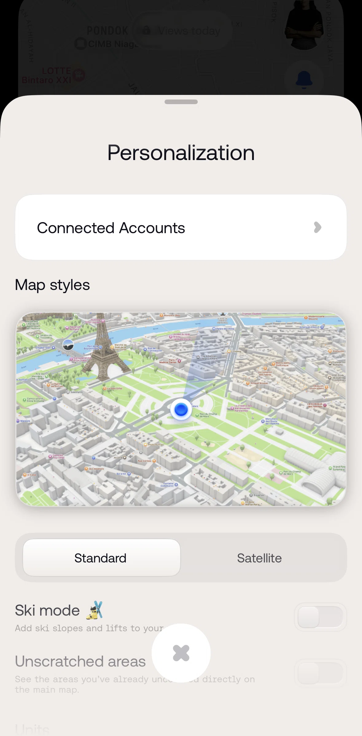 Bump Screen screen in the Switching map view flow