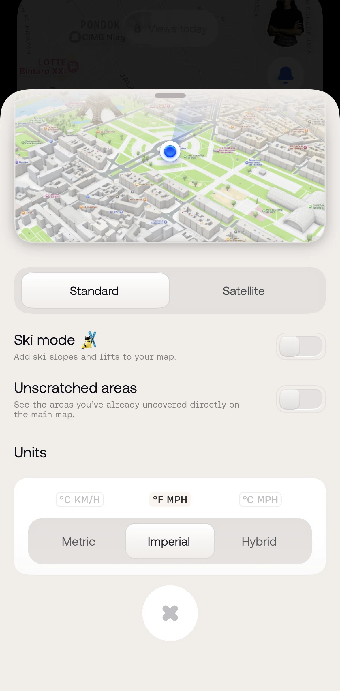 Bump Screen screen in the Turning on ski mode flow