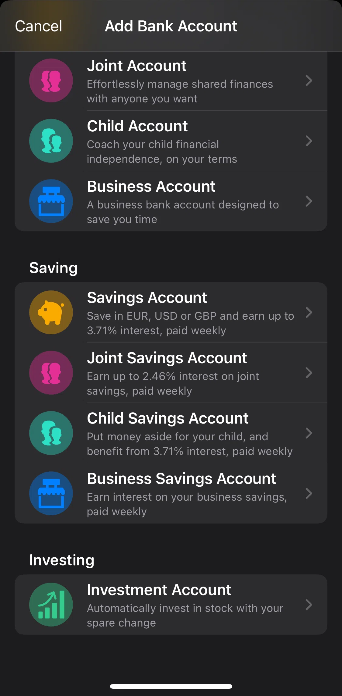 bunq Screen screen in the Add an investment account flow