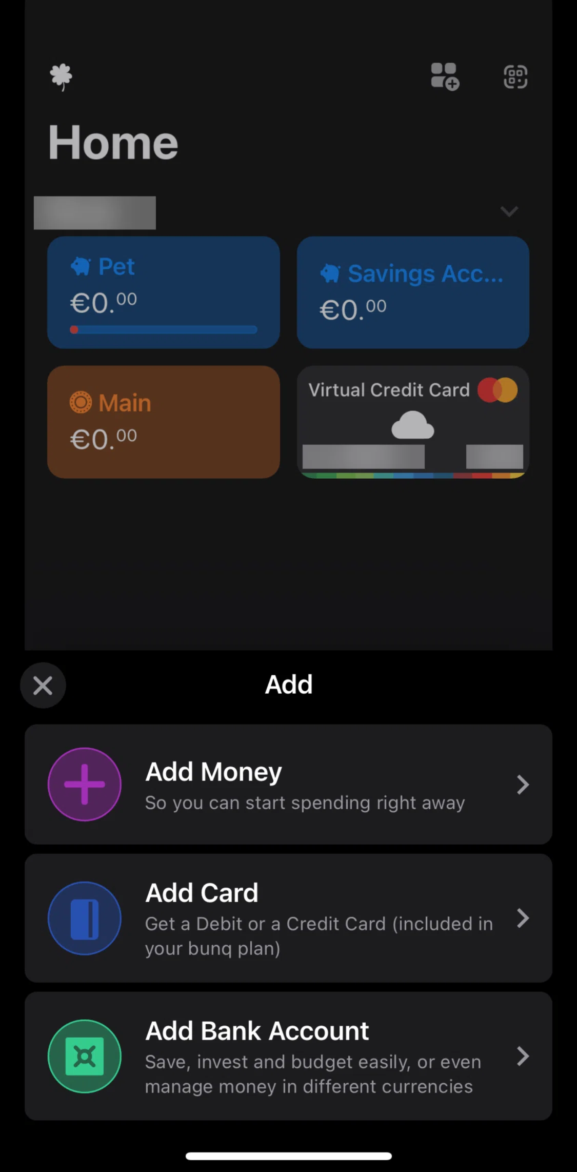 bunq Screen screen in the Adding a card flow