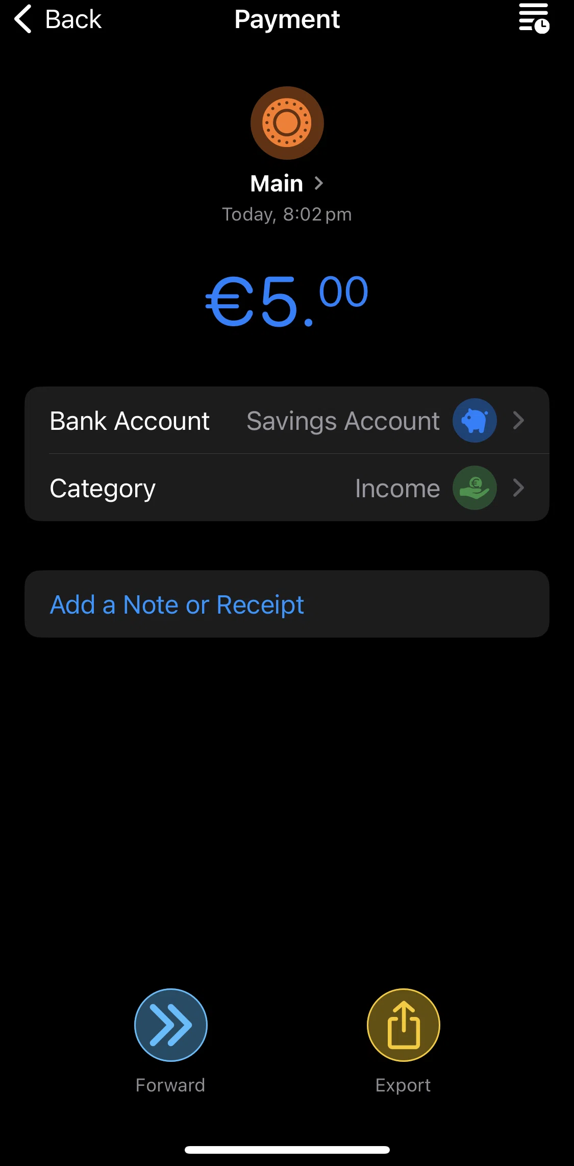bunq Screen screen in the Adding a note to transaction flow
