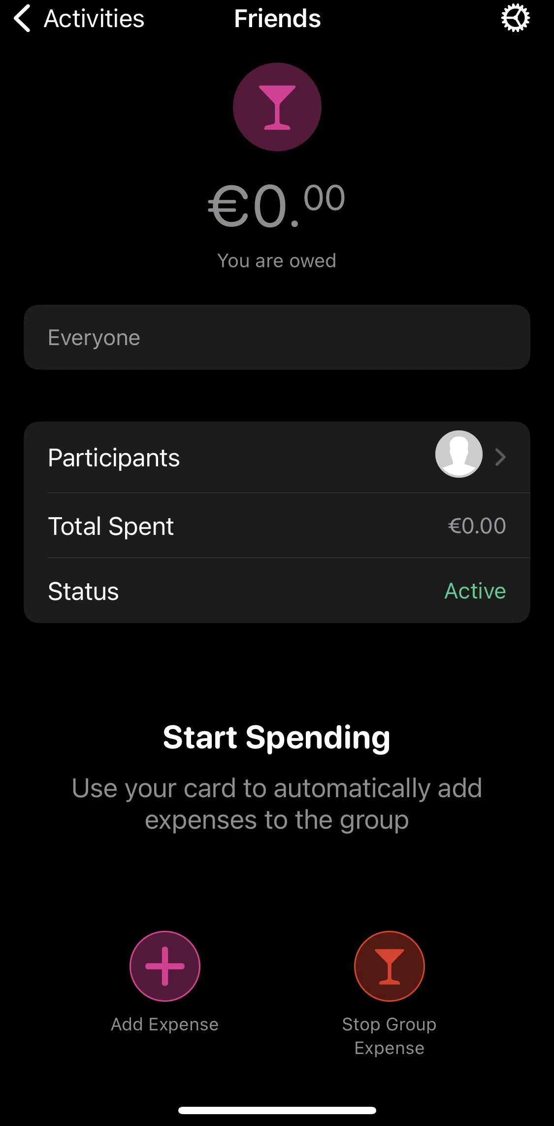 bunq Screen screen in the Adding an expense flow