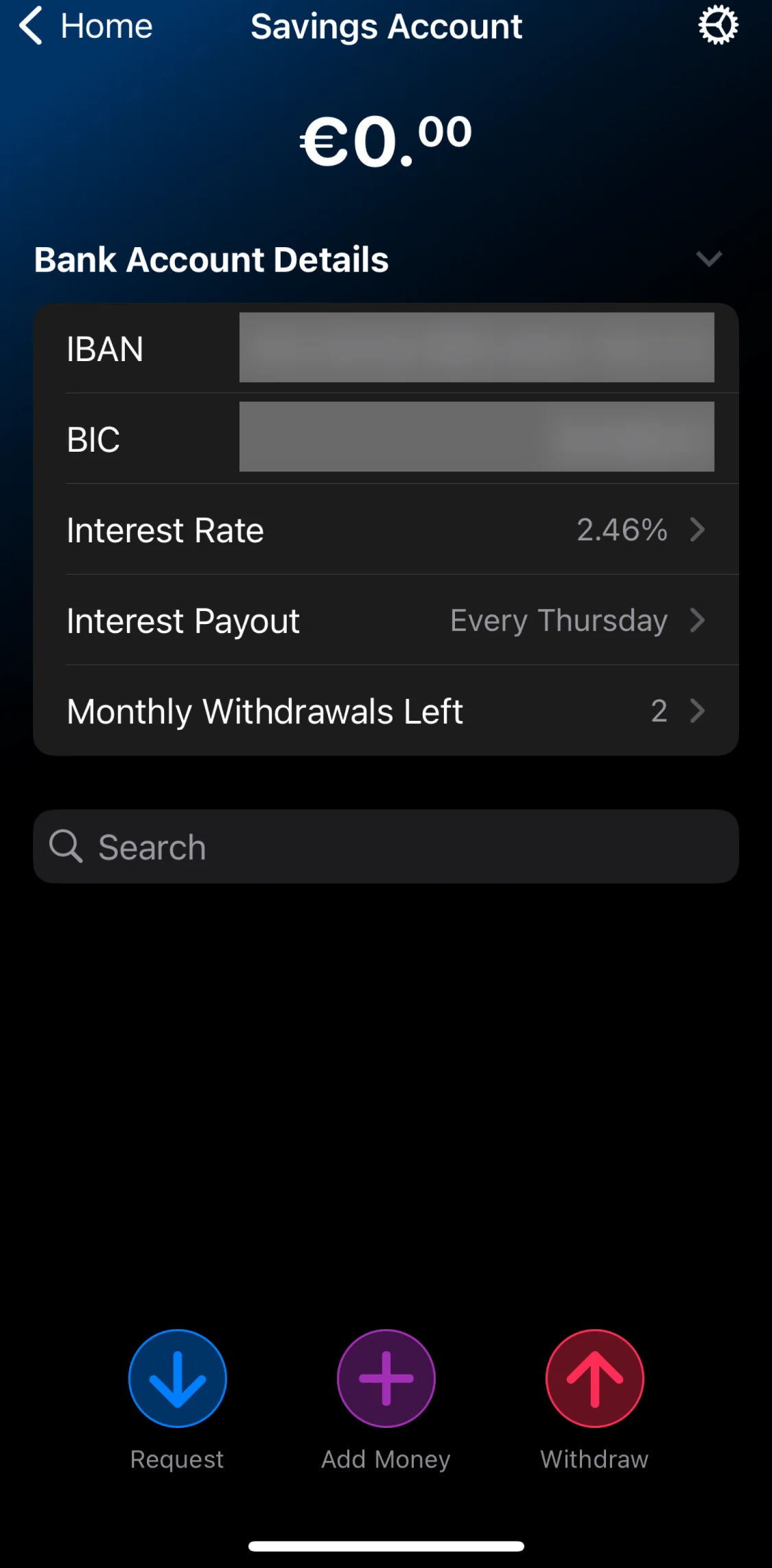 bunq Screen screen in the Adding money to an account flow