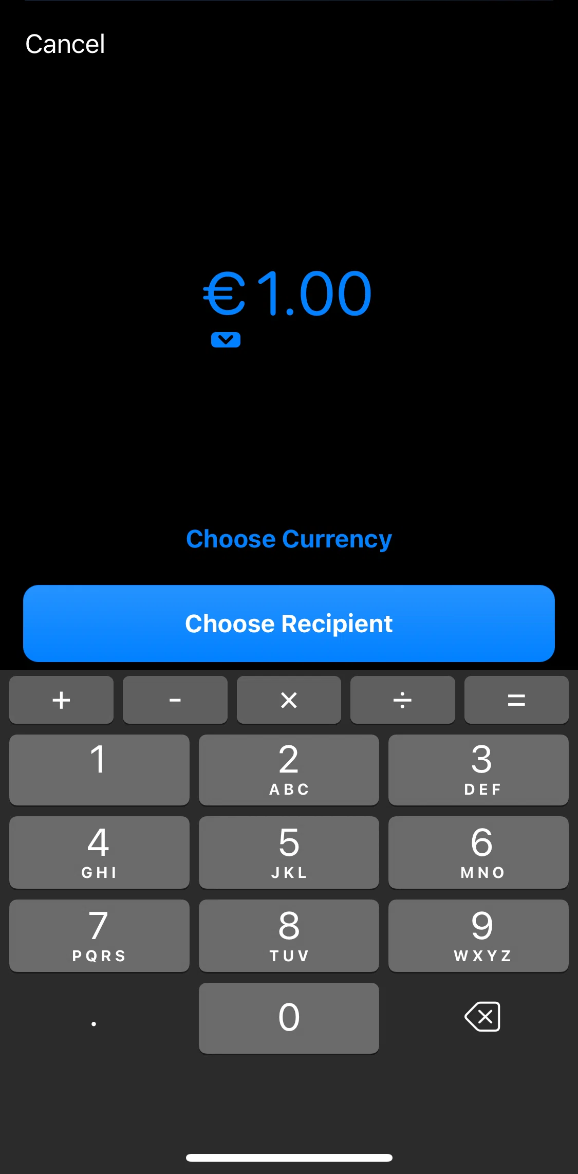 bunq Screen screen in the Choose currency flow