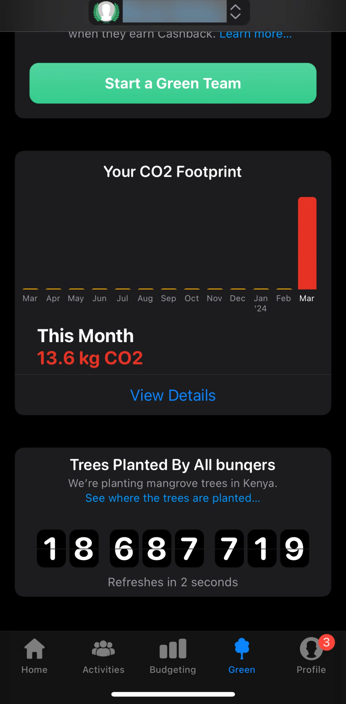 bunq Screen screen in the CO2 insights flow