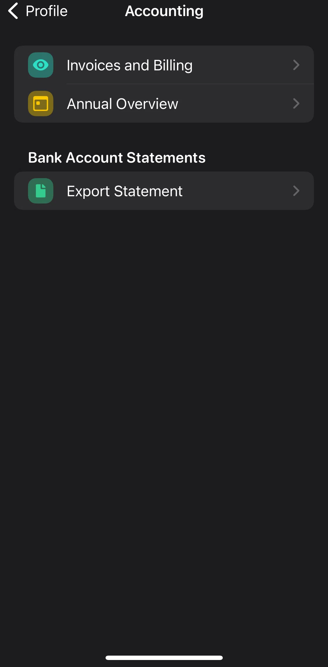 bunq Screen screen in the Export statement flow