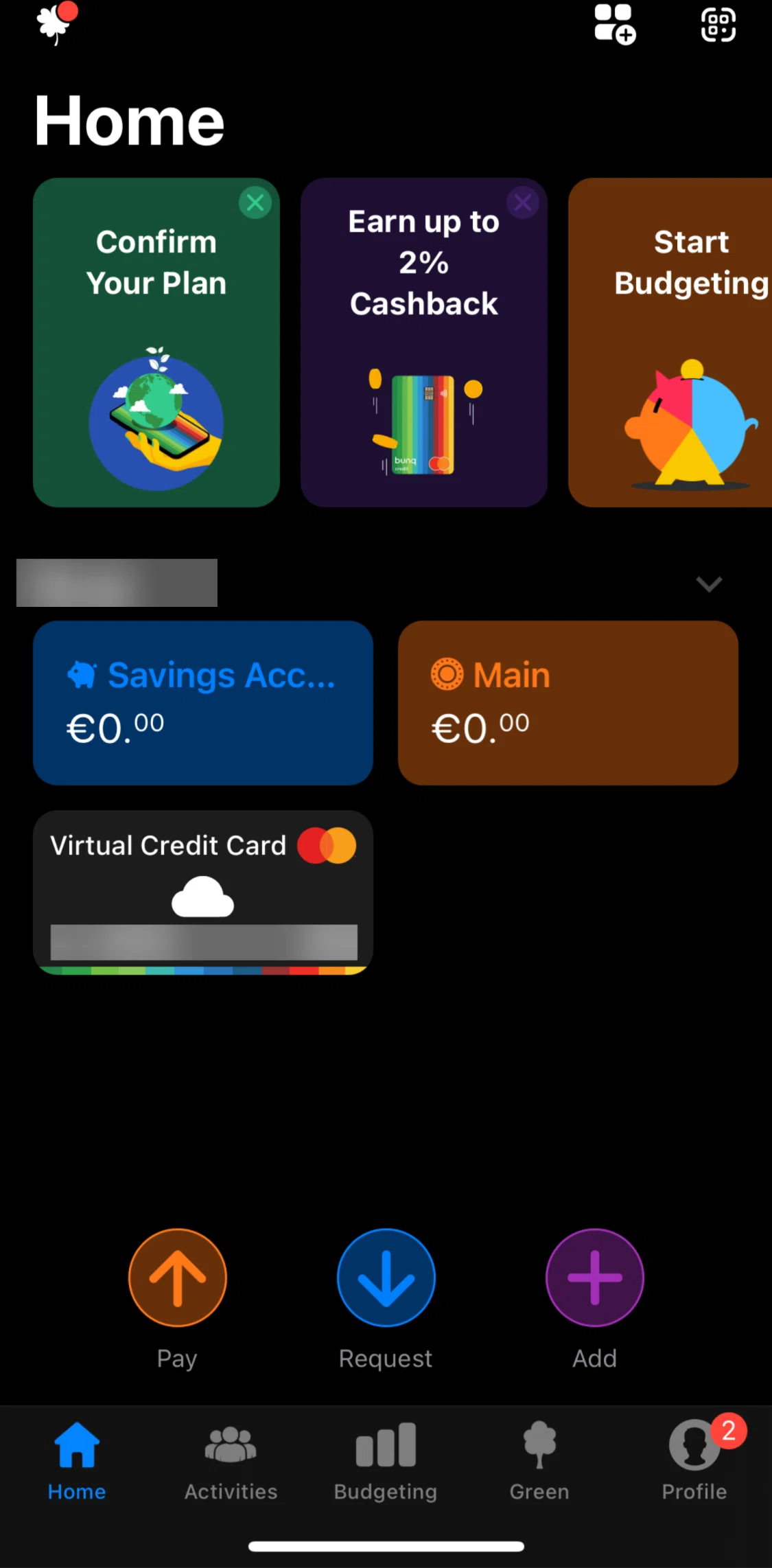 bunq Screen screen in the Home flow