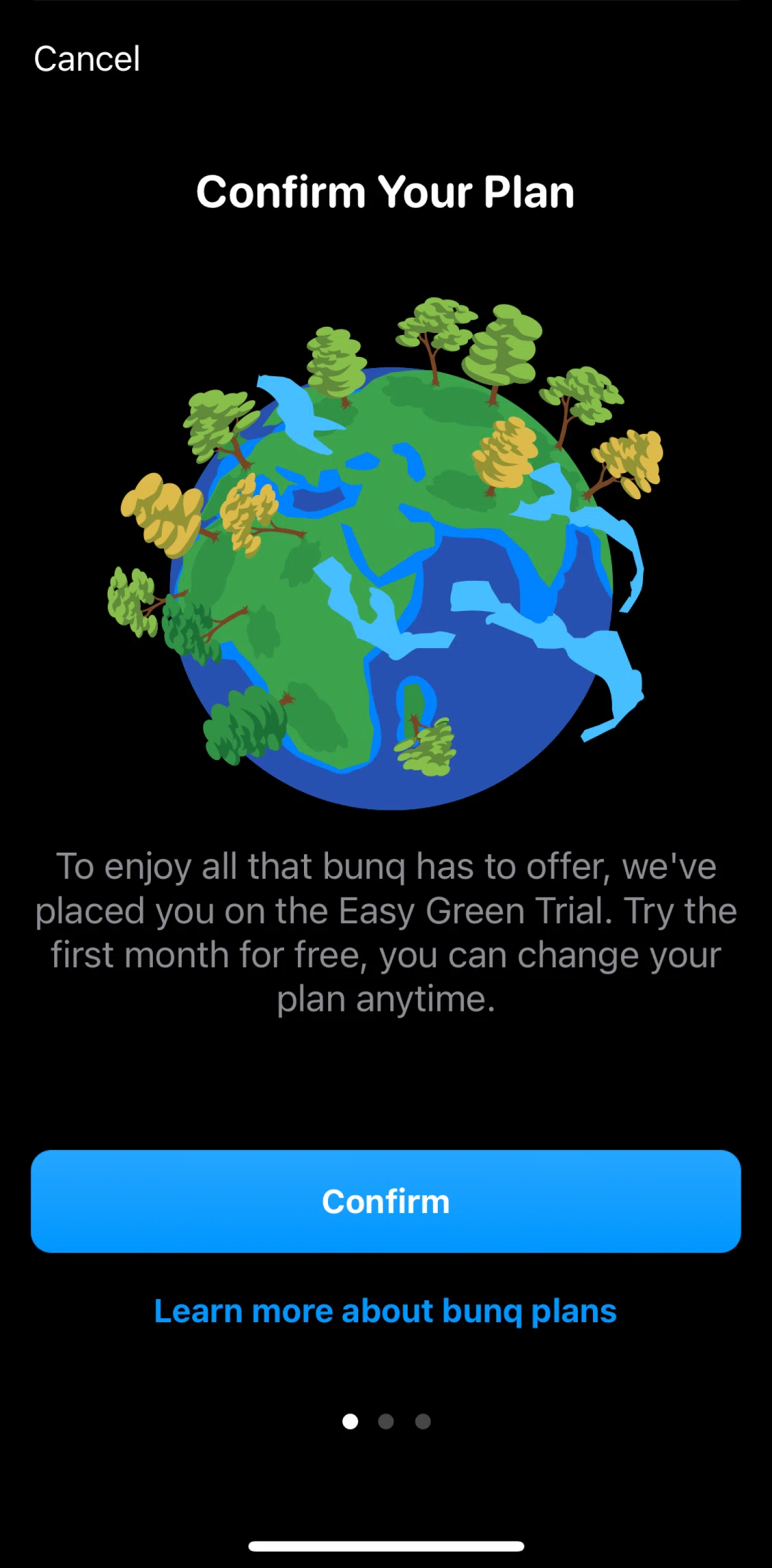 bunq Screen screen in the Learn about Bunq plans flow