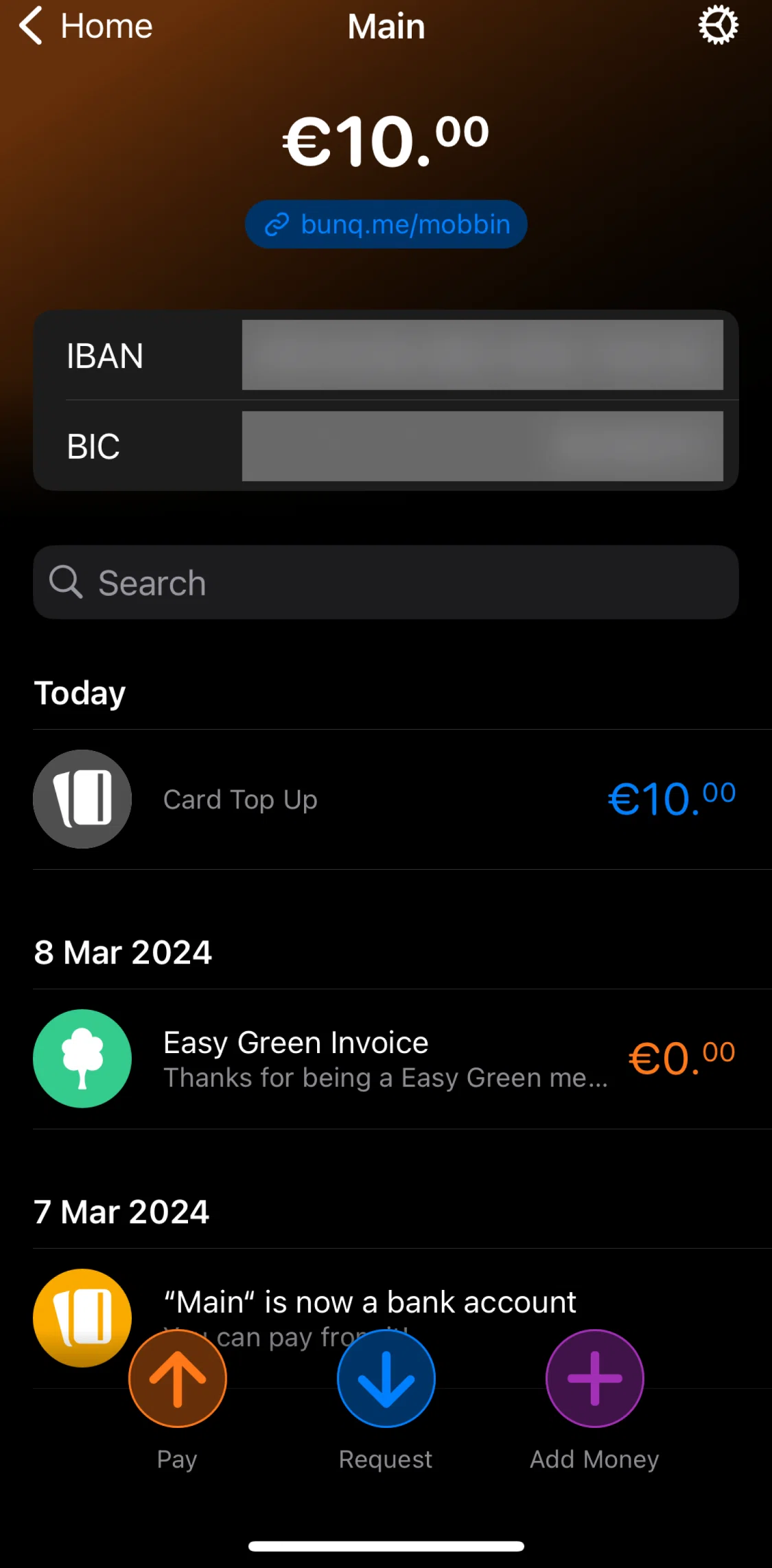 bunq Screen screen in the Searching activities flow