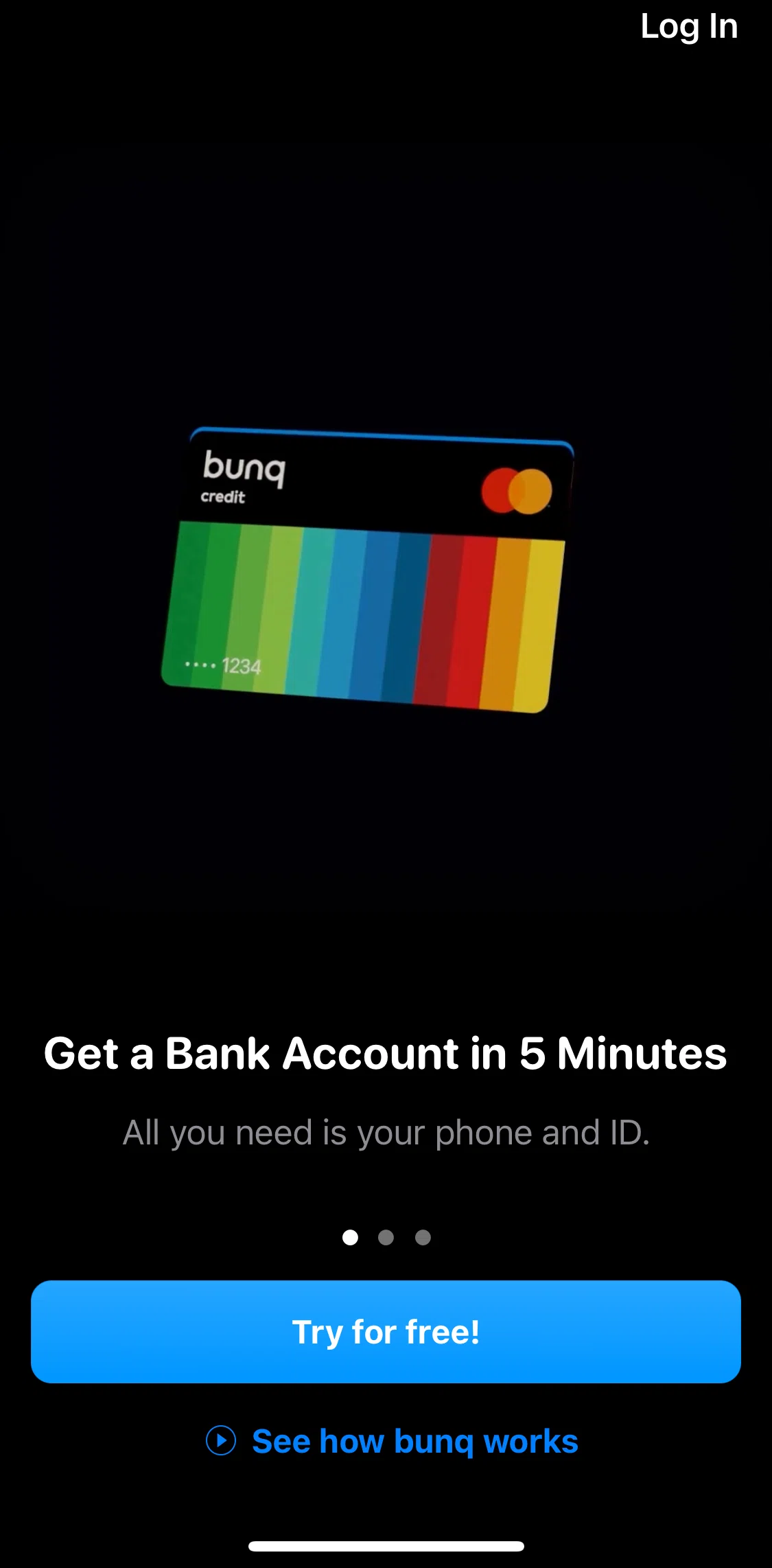 bunq Screen screen in the See how Bunq works flow