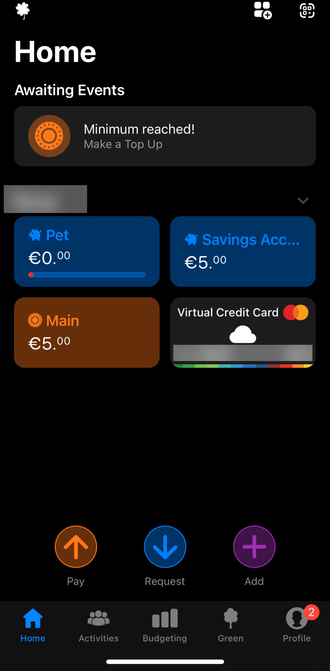 bunq Screen screen in the Setting refill notifications flow